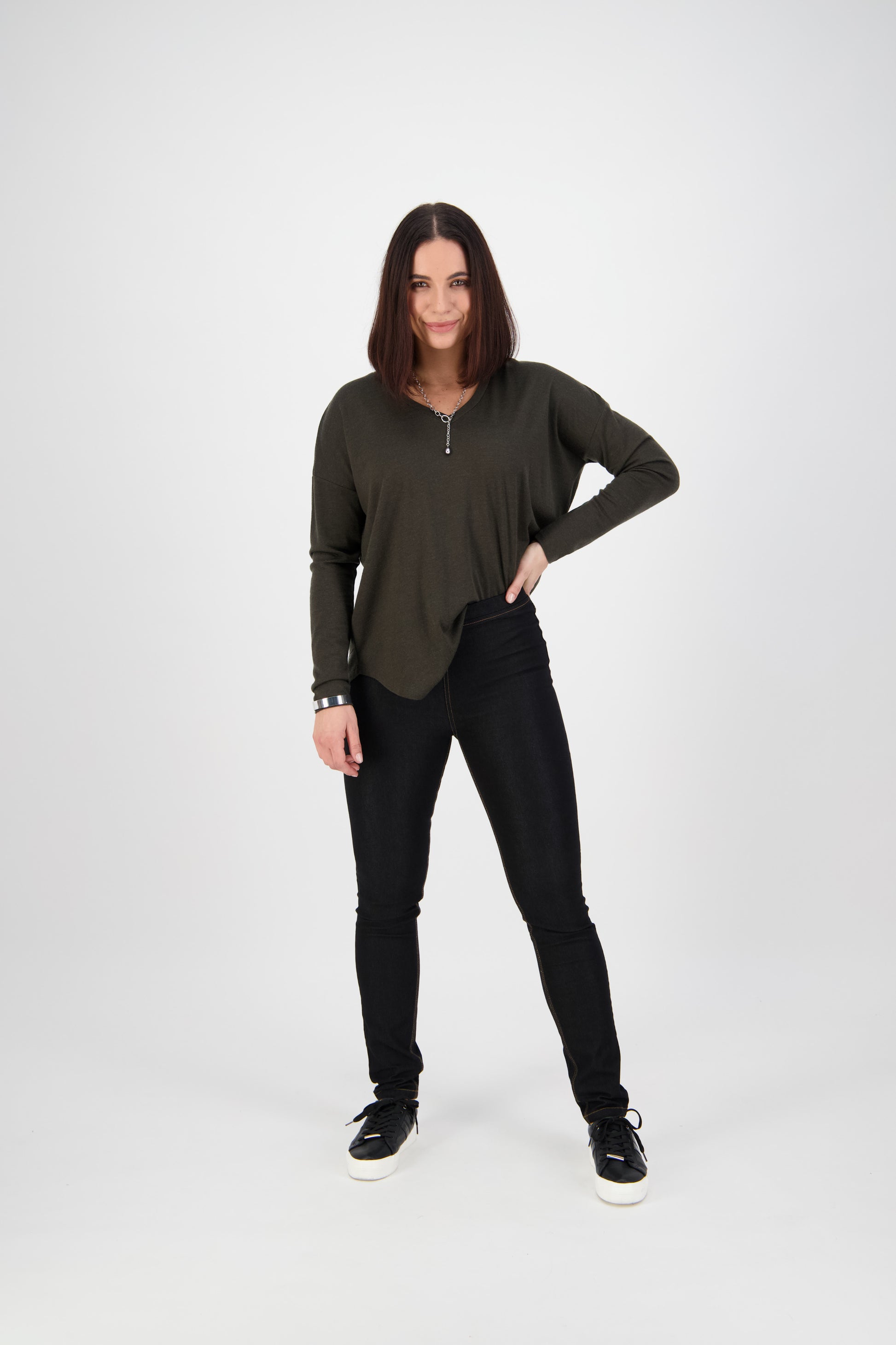 230CS Black Denim - Skinny Leg Full Length Contrast Stitch Denim Pull-On - Vassalli