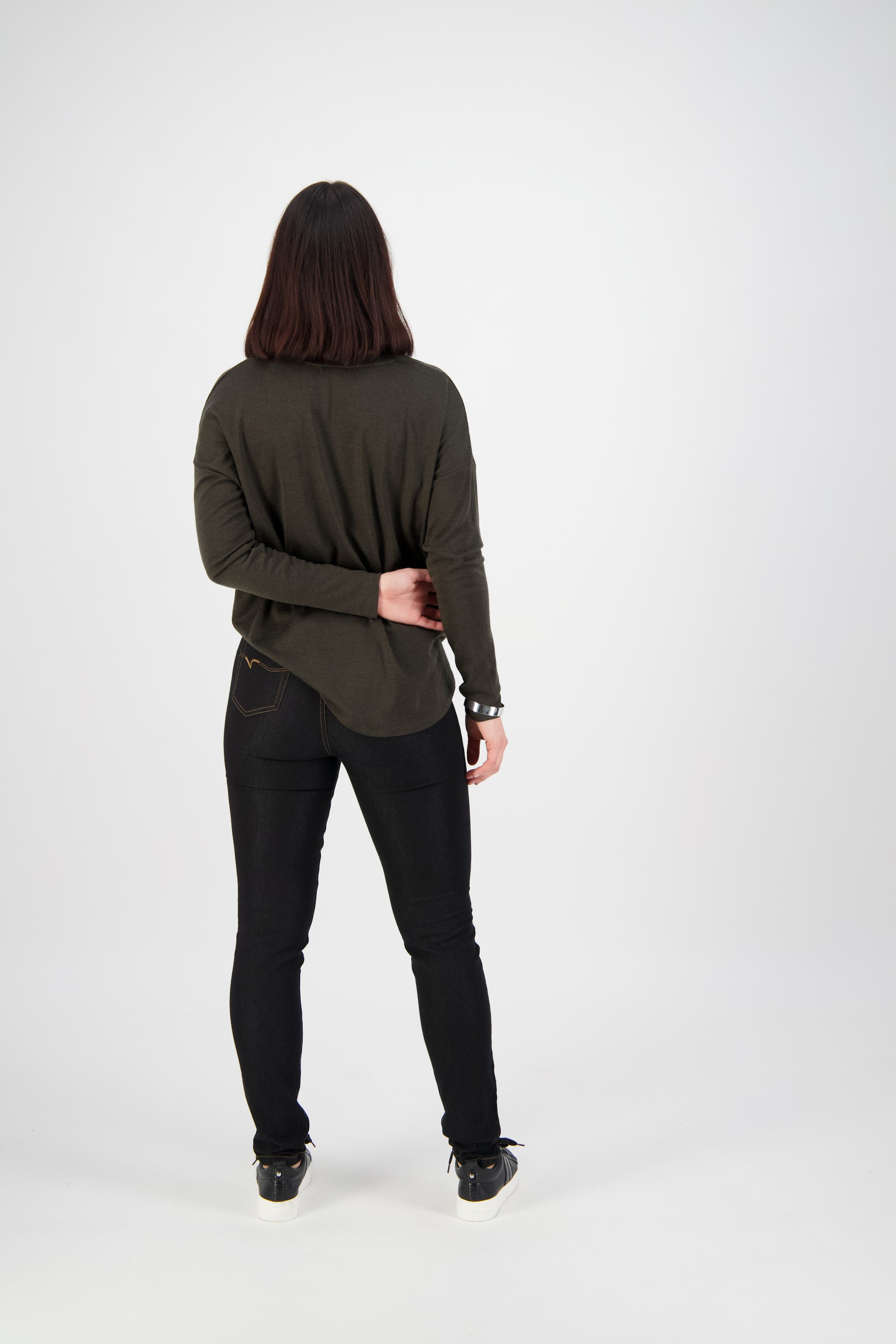 230CS Black Denim - Skinny Leg Full Length Contrast Stitch Denim Pull-On - Vassalli