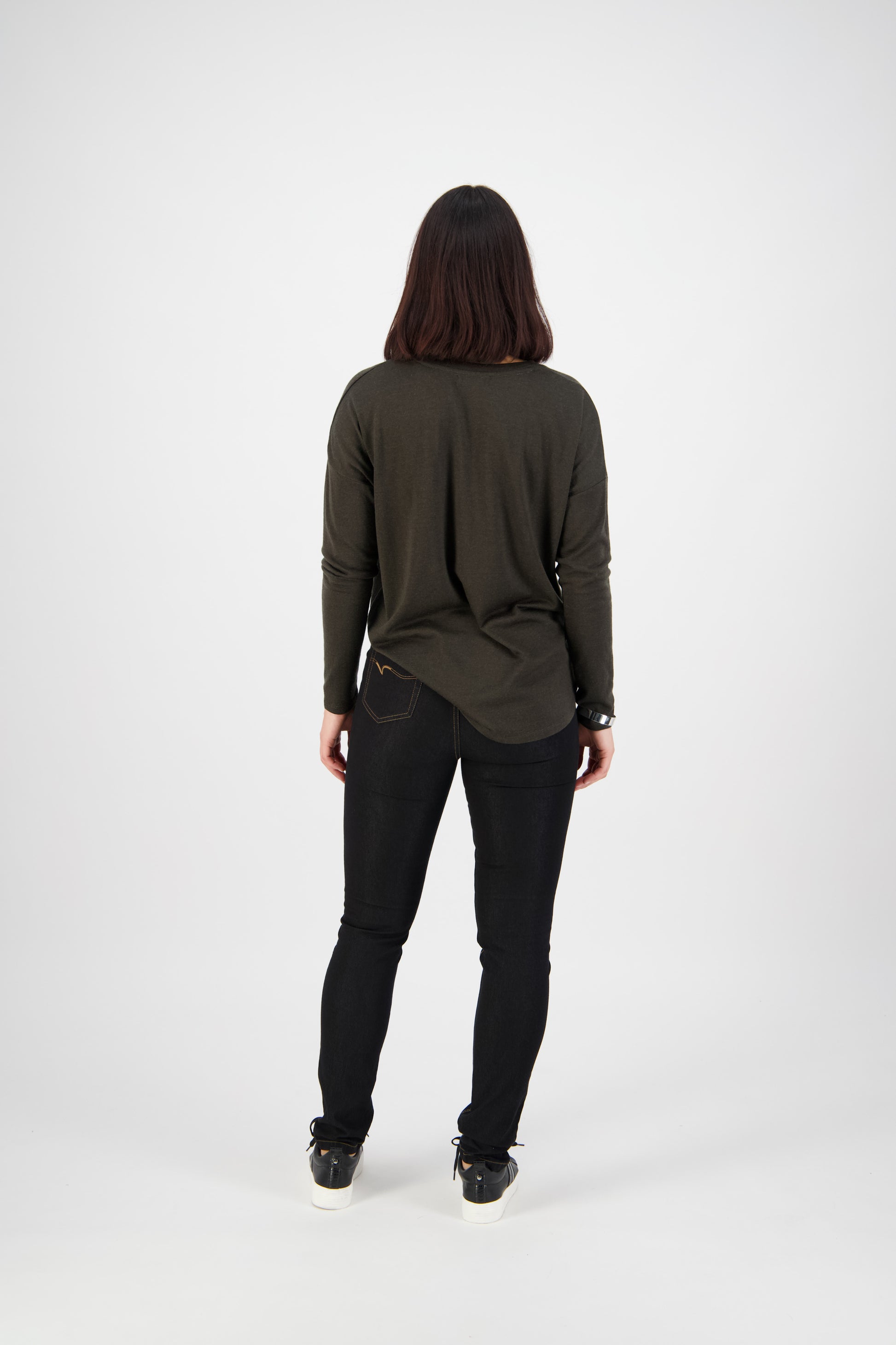 230CS Black Denim - Skinny Leg Full Length Contrast Stitch Denim Pull-On - Vassalli