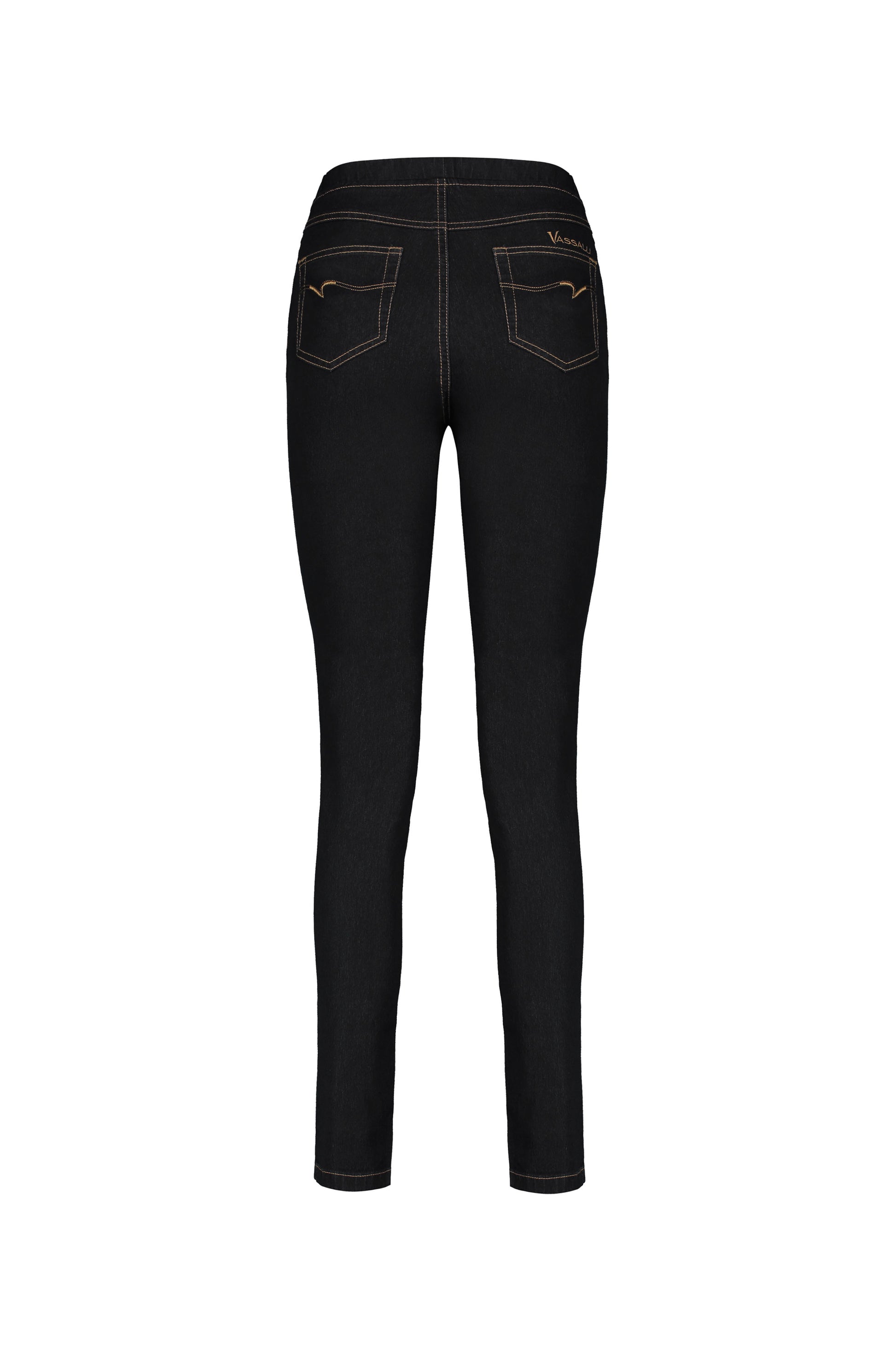 230CS Black Denim - Skinny Leg Full Length Contrast Stitch Denim Pull-On - Vassalli