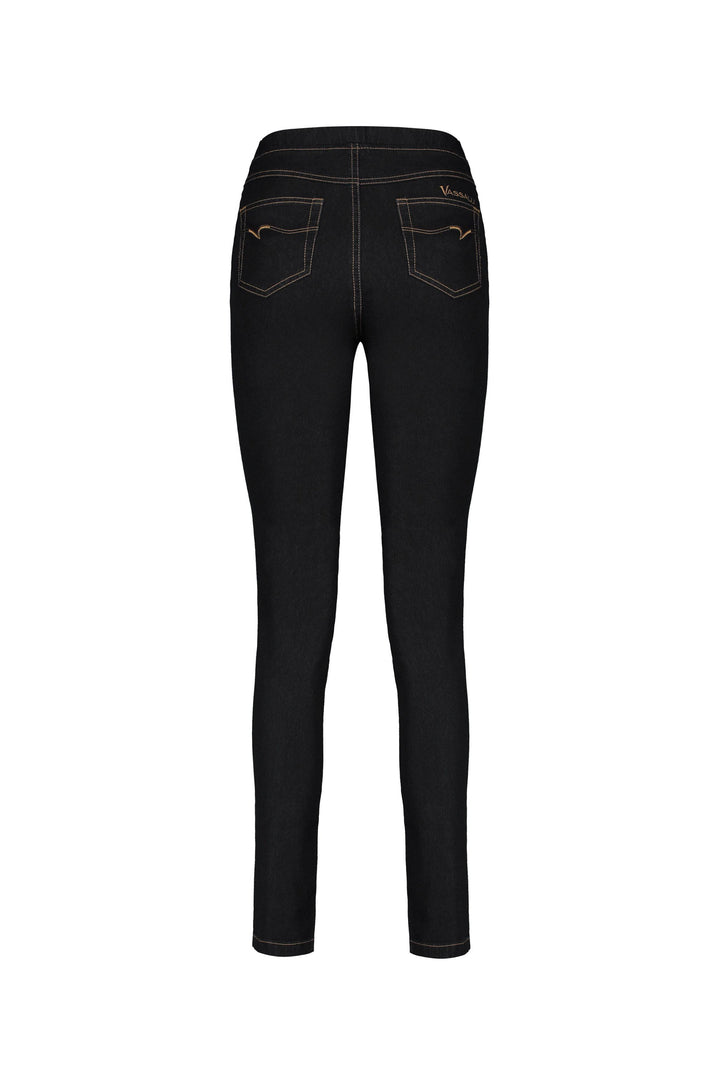 230CS Black Denim - Skinny Leg Full Length Contrast Stitch Denim Pull-On - Vassalli