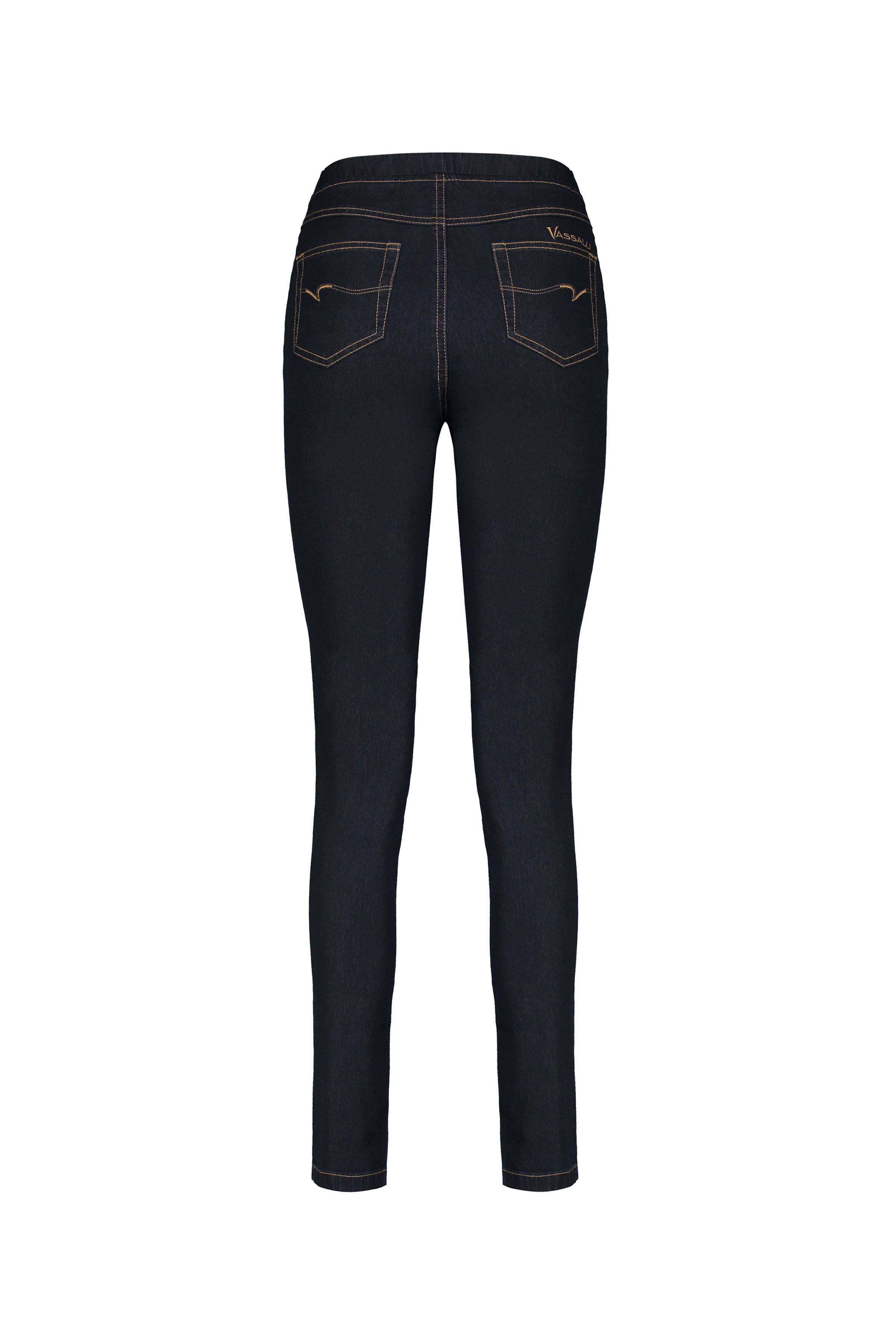 230CS Indigo Denim - Skinny Leg Full Length Contrast Stitch Denim Pull-On - Vassalli