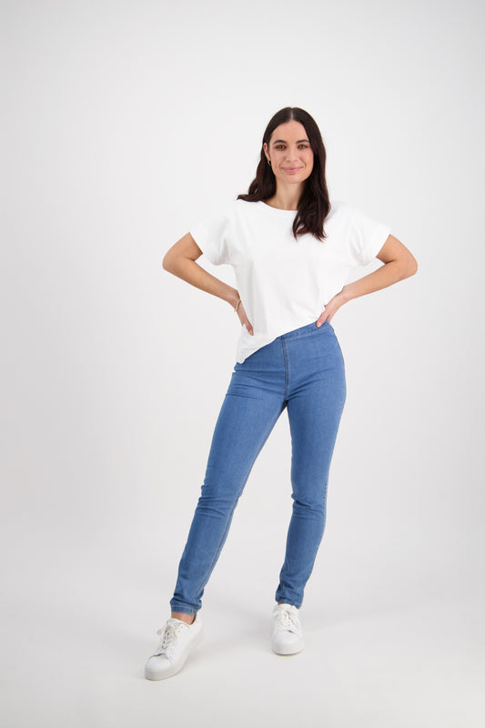 230CS Light Denim - Skinny Leg Full Length Contrast Stitch Denim Pull On - Vassalli
