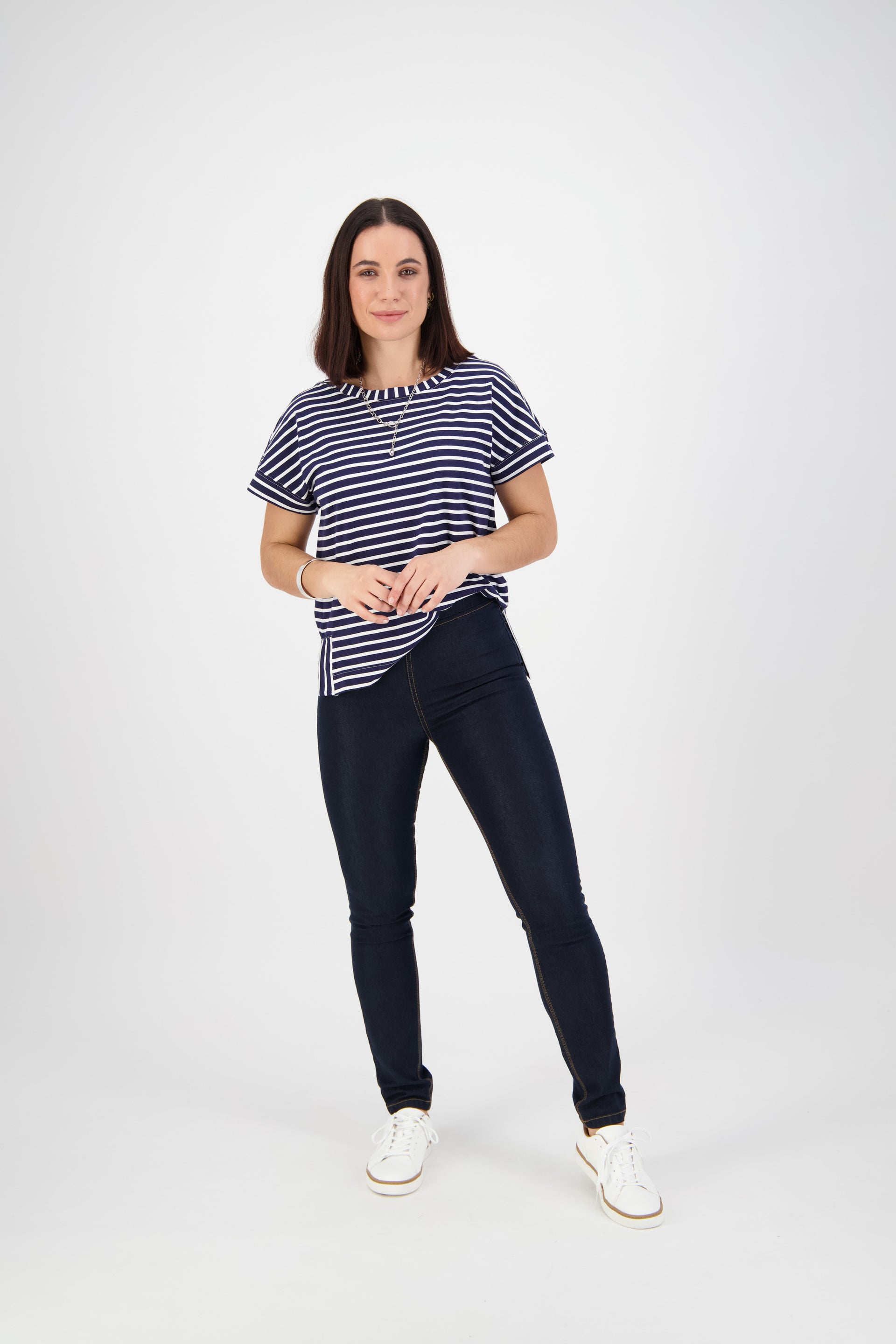 230CS Indigo Denim - Skinny Leg Full Length Contrast Stitch Denim Pull-On - Vassalli