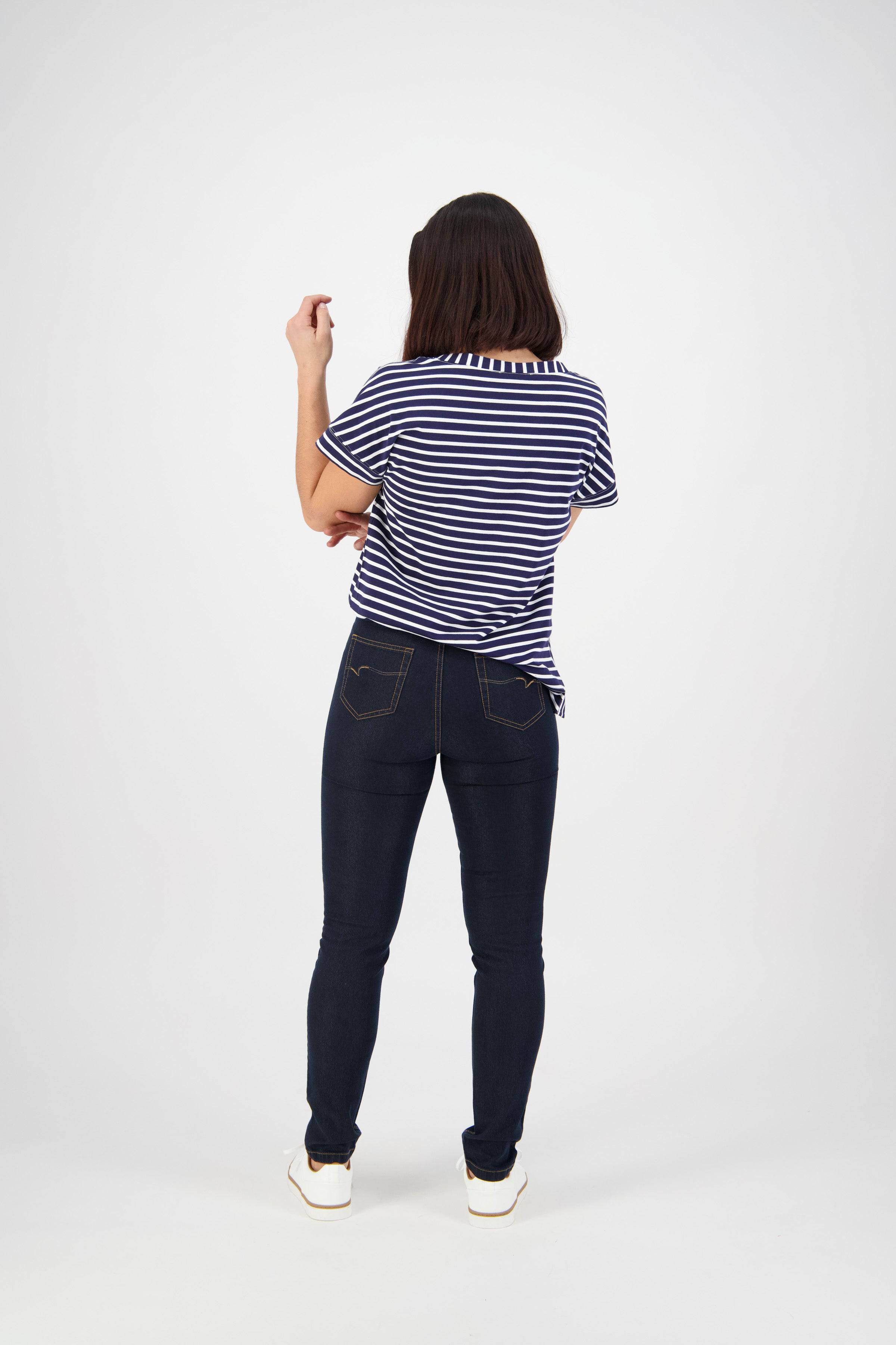 230CS Indigo Denim - Skinny Leg Full Length Contrast Stitch Denim Pull-On - Vassalli