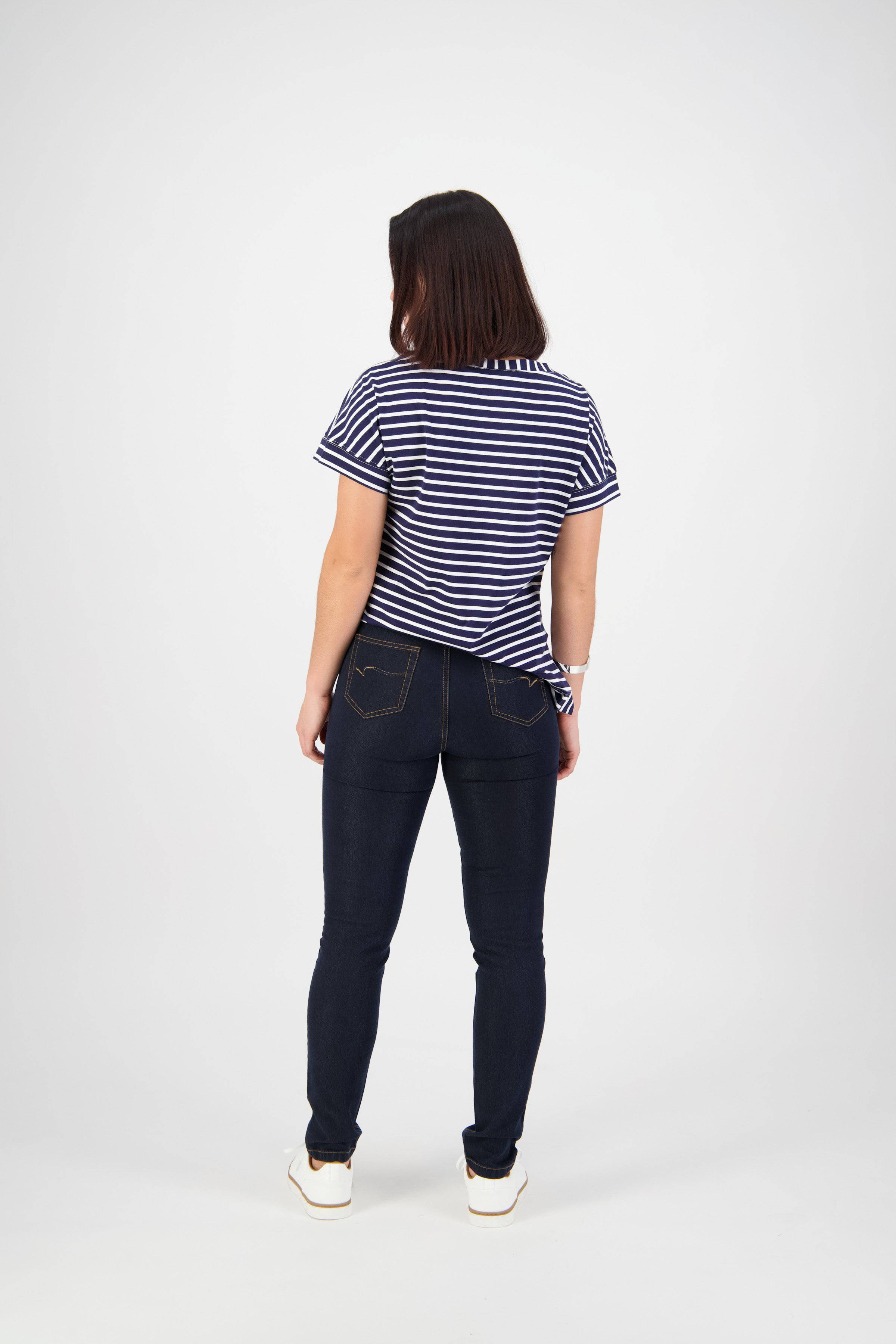 230CS Indigo Denim - Skinny Leg Full Length Contrast Stitch Denim Pull-On - Vassalli