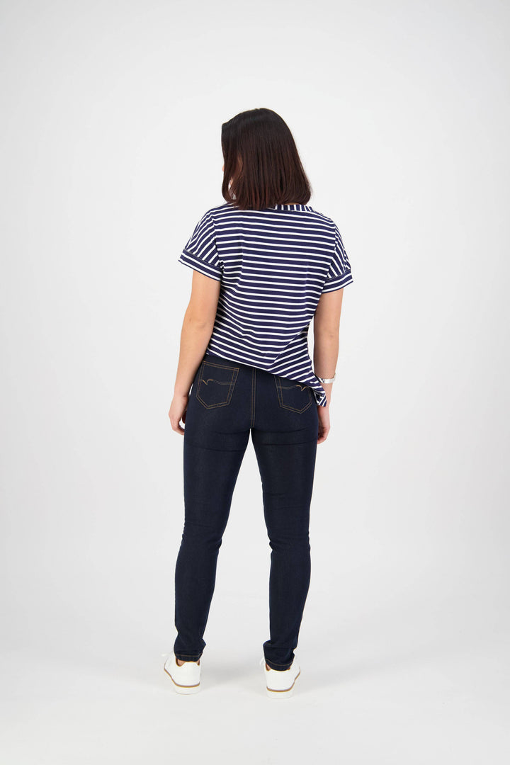 230CS Indigo Denim - Skinny Leg Full Length Contrast Stitch Denim Pull-On - Vassalli