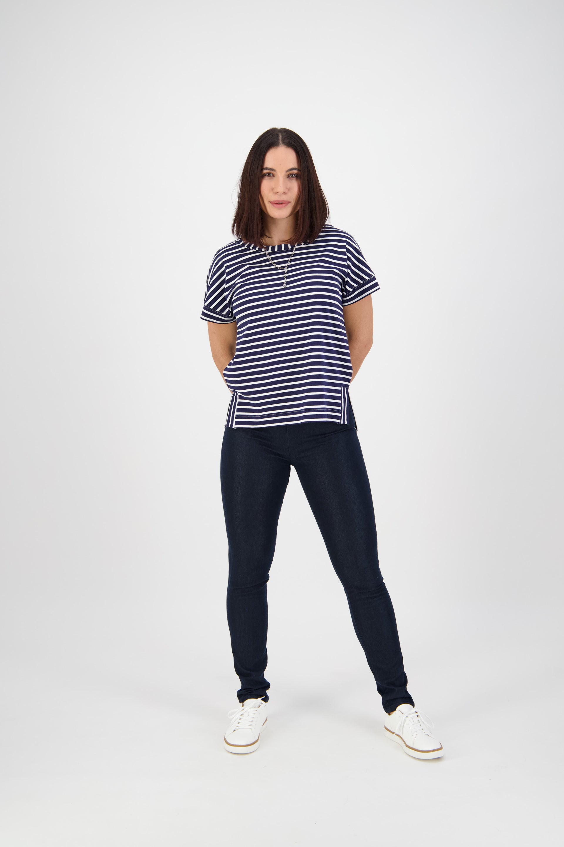 230 Indigo Denim - Skinny Leg Full Length Denim Pull-On - Vassalli