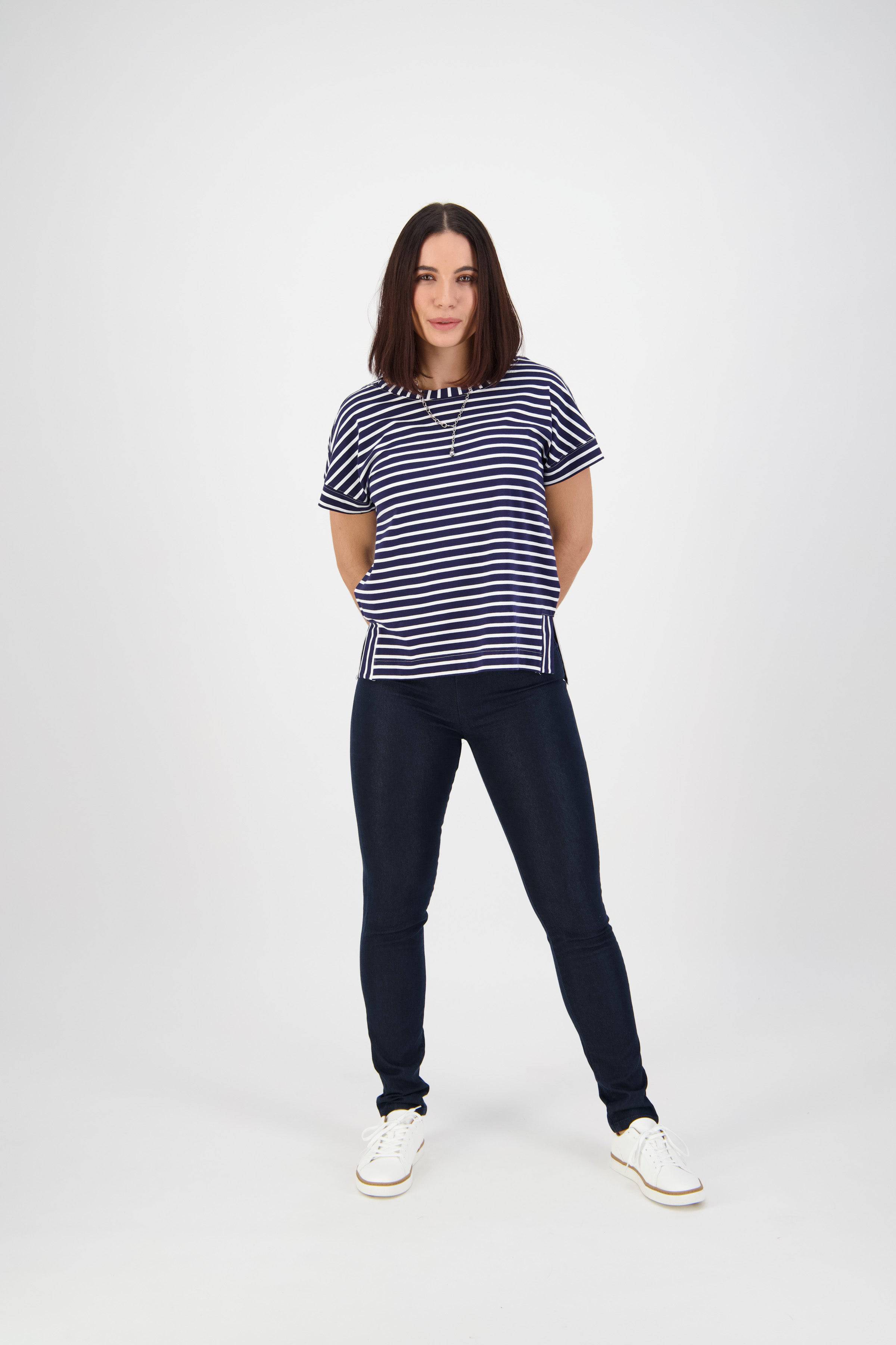 230 Indigo Denim - Skinny Leg Full Length Denim Pull-On - Vassalli