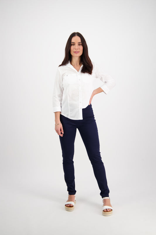230LW Navy - Plain Skinny Leg Full Length Lightweight Pull On - Vassalli