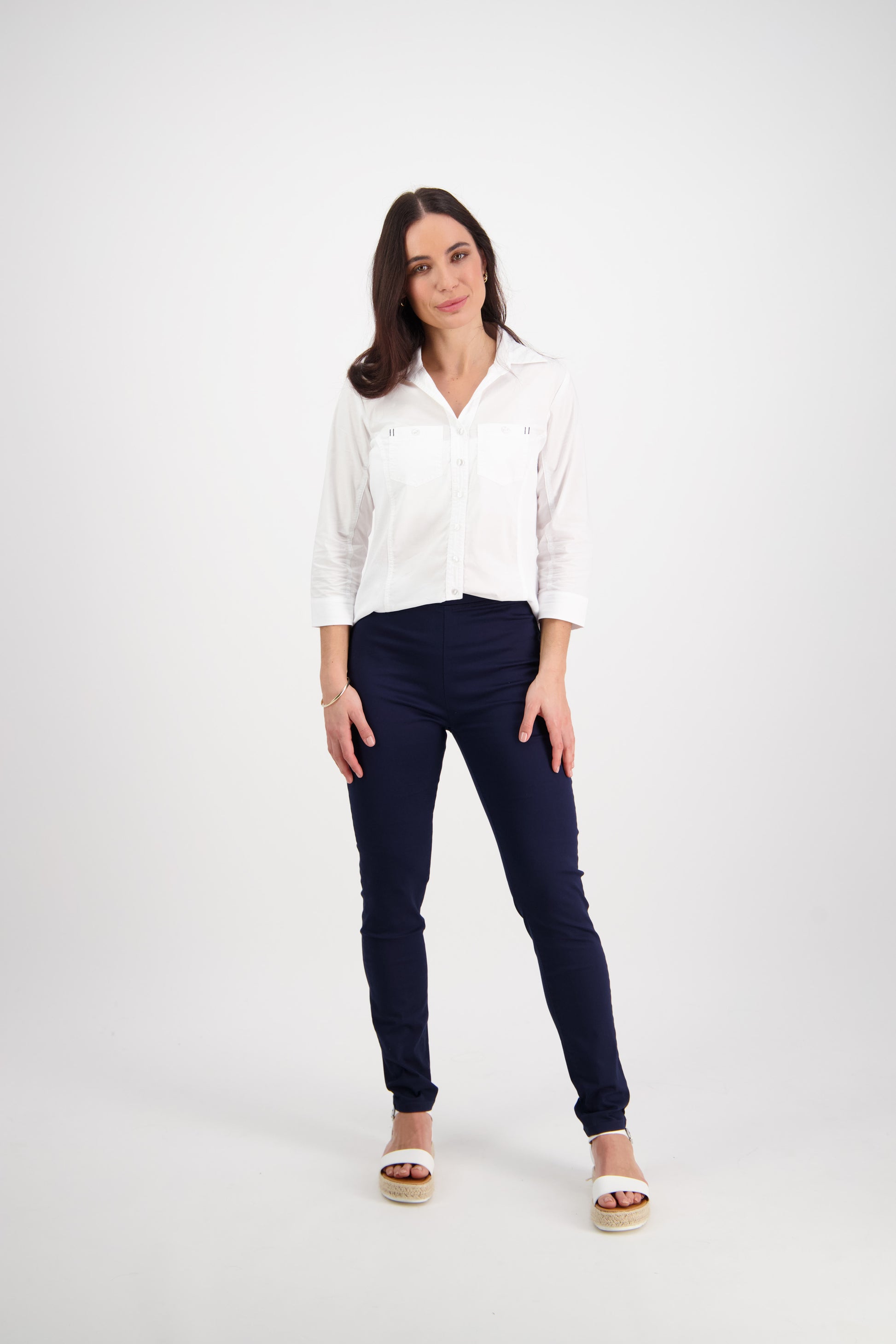 230LW Navy - Plain Skinny Leg Full Length Lightweight Pull On - Vassalli