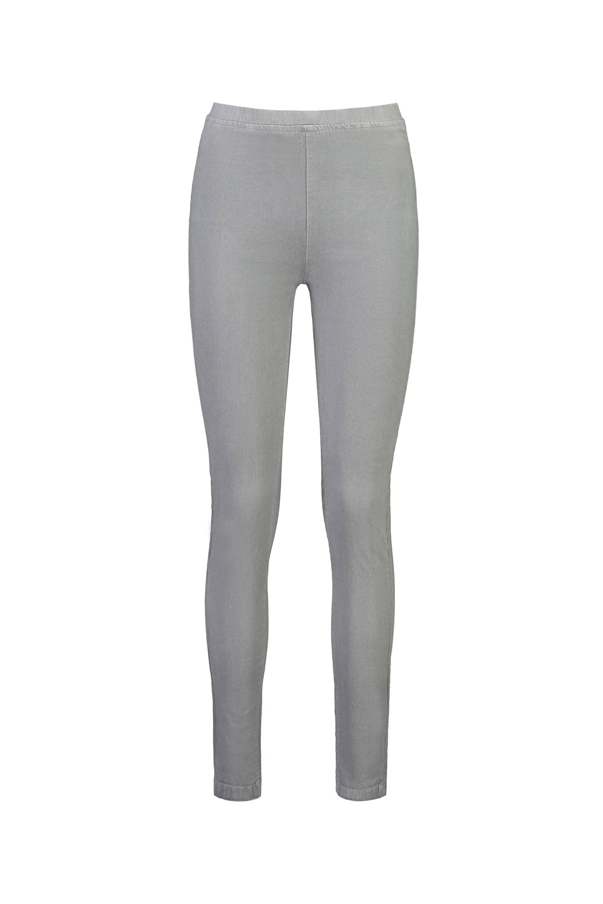 The Vassalli Origin Cord Pull On in Cloud are full-length, fitted skinny leg pants made from stretch fabric with an elastic waistband, featuring a clean look without visible pockets or embellishments, shown against a white background.