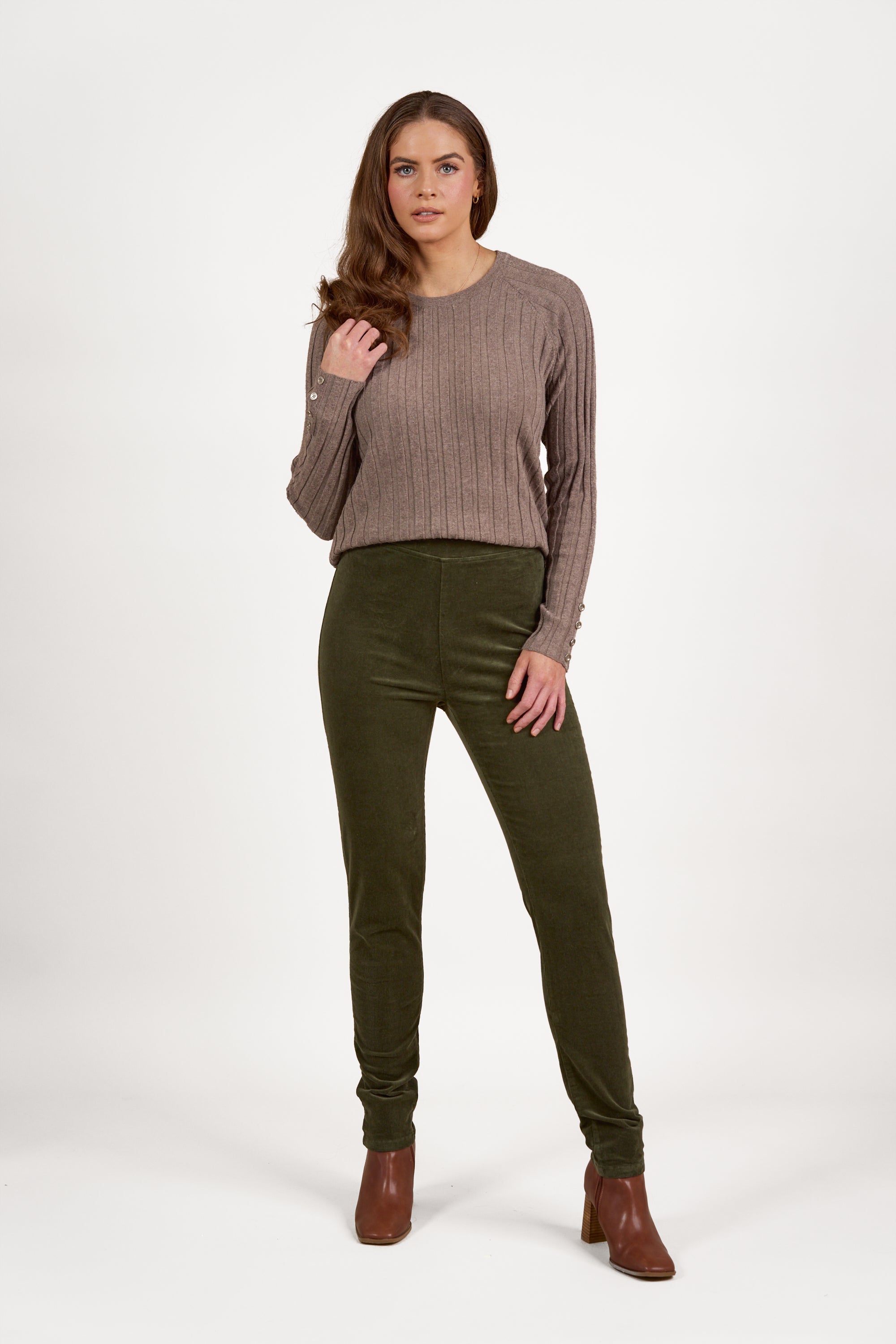 230M Deep Sage - Skinny Leg Full Length Pinwale Cord Pull-On - Vassalli