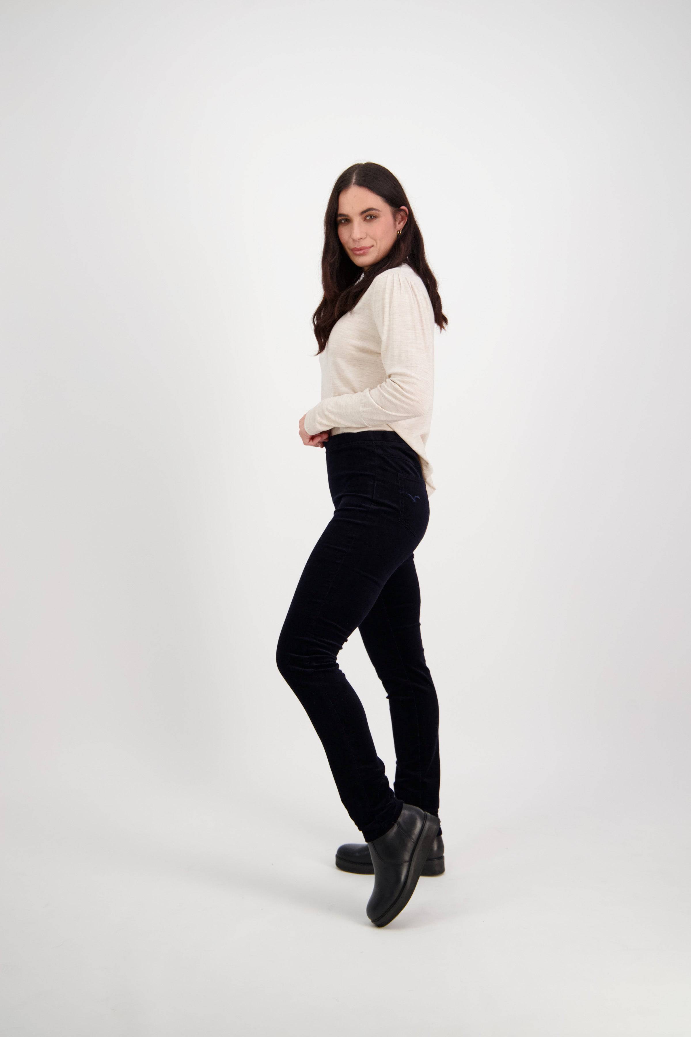 230M Midnight - Skinny Leg Full Length Pinwale Cord Pull-On - Vassalli