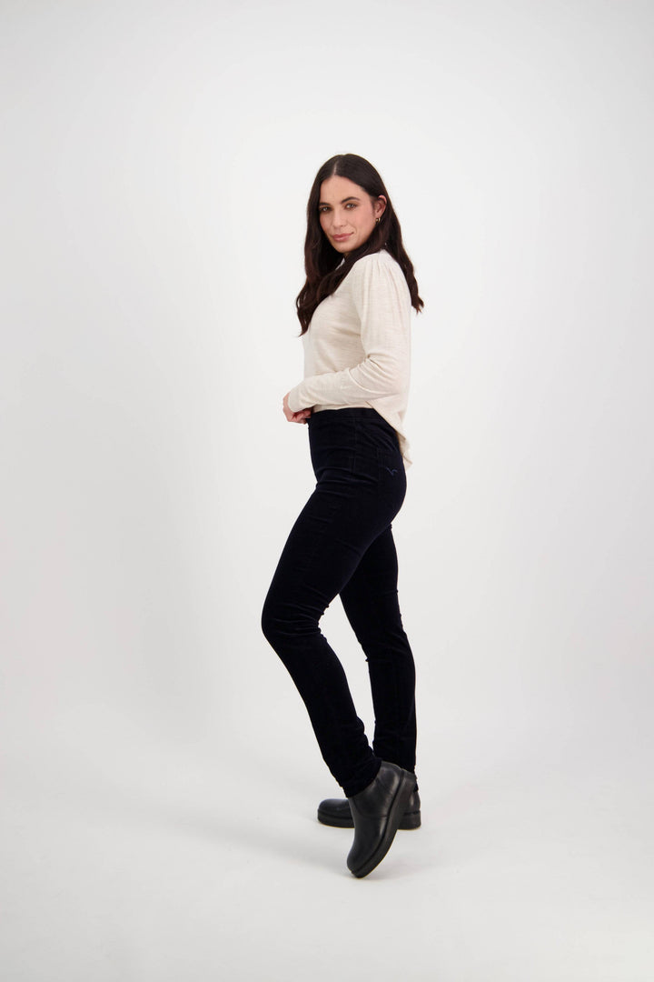 230M Midnight - Skinny Leg Full Length Pinwale Cord Pull-On - Vassalli