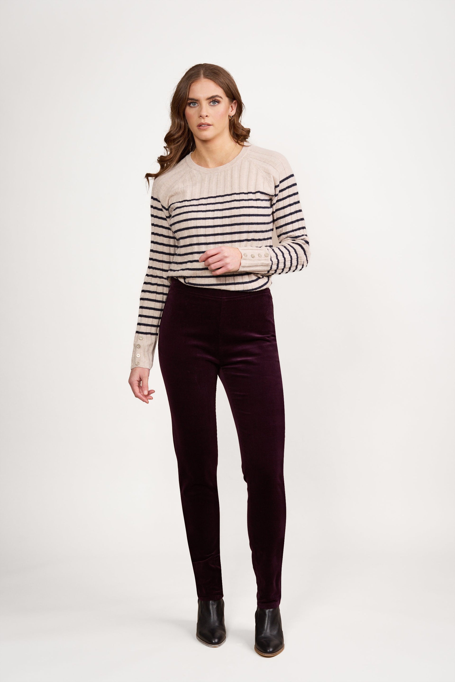 230M Mulberry - Skinny Leg Full Length Pinwale Cord Pull-On - Vassalli