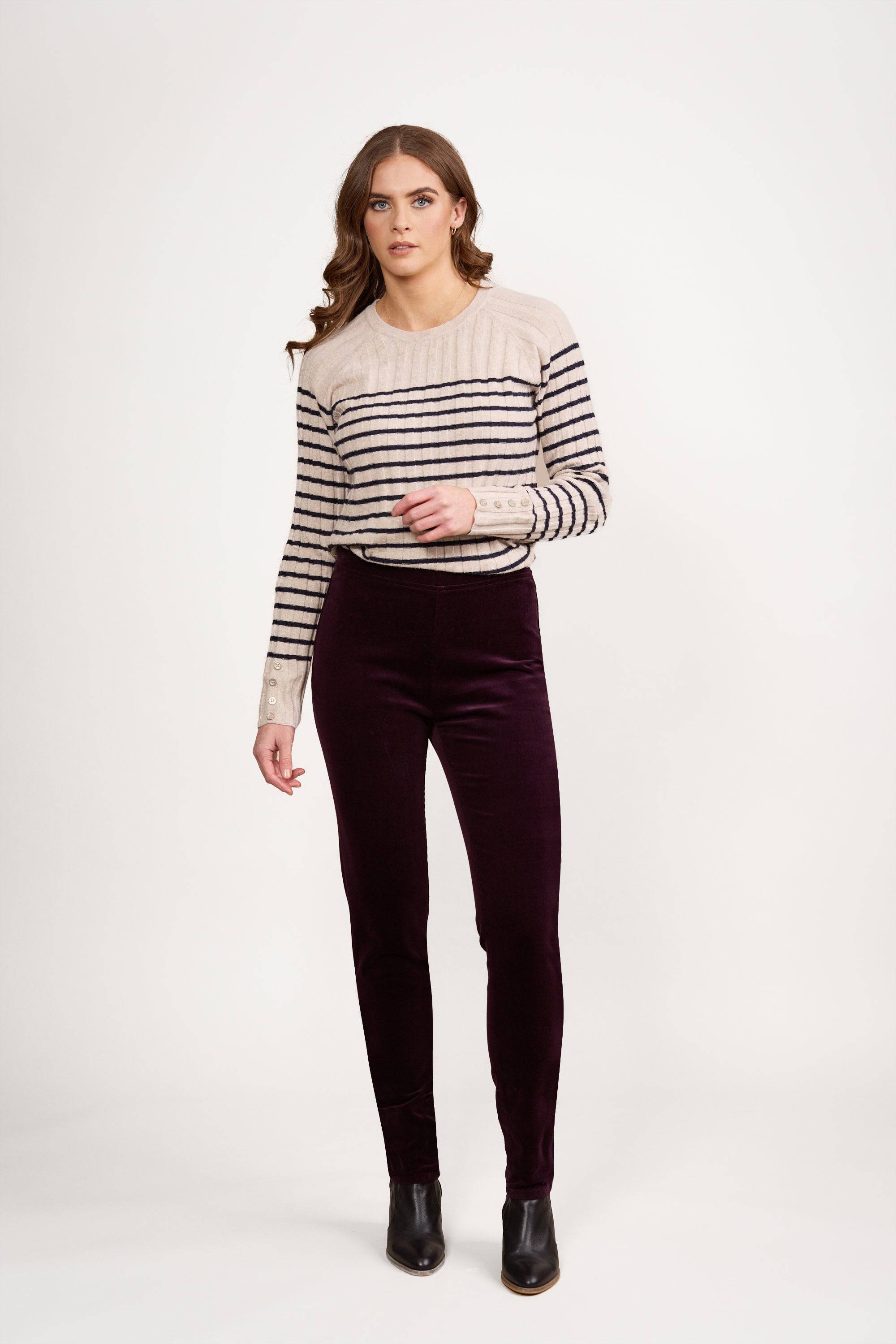 230M Mulberry - Skinny Leg Full Length Pinwale Cord Pull-On - Vassalli
