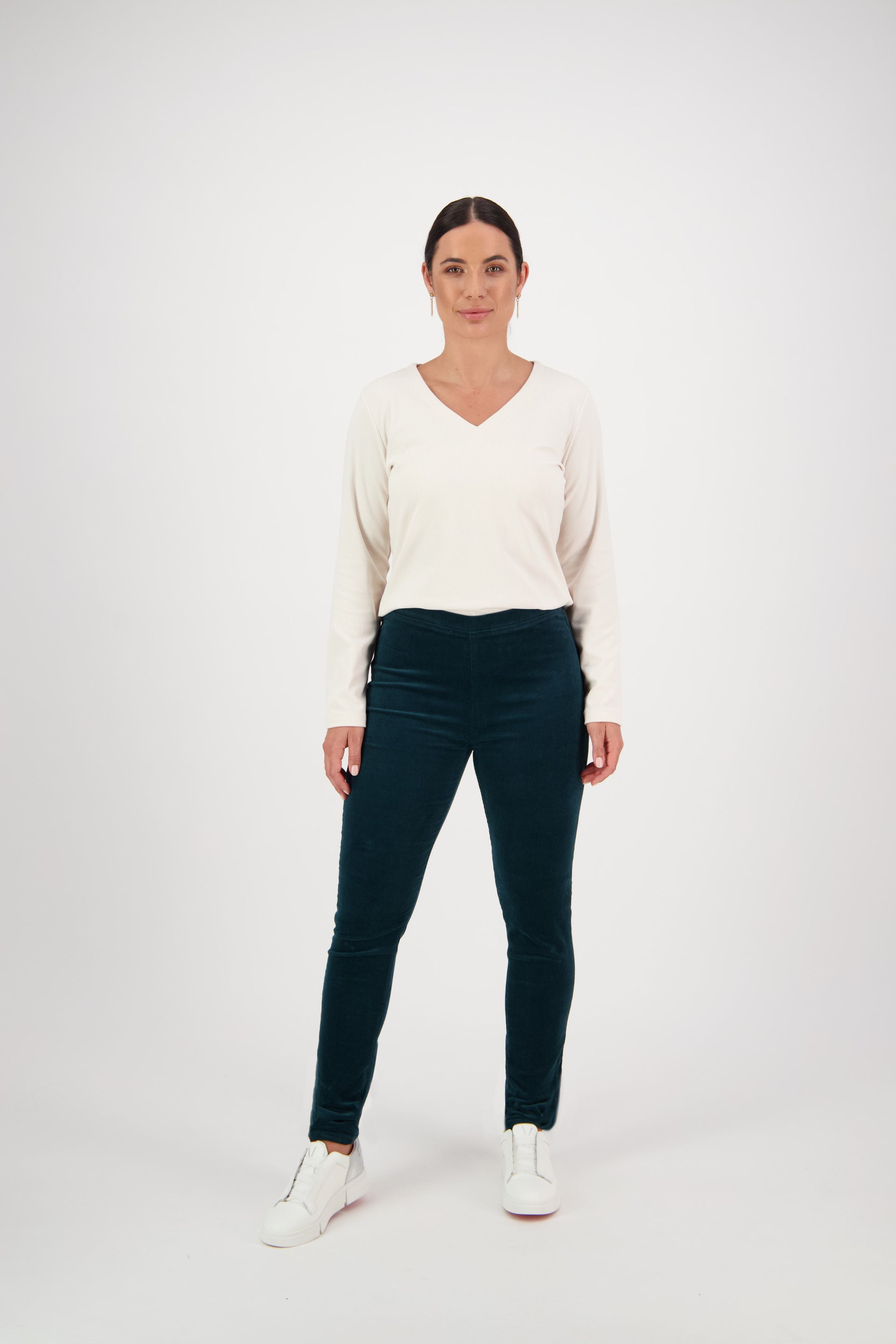 230M Peacock - Skinny Leg Full Length Pinwale Cord Pull-On - Vassalli