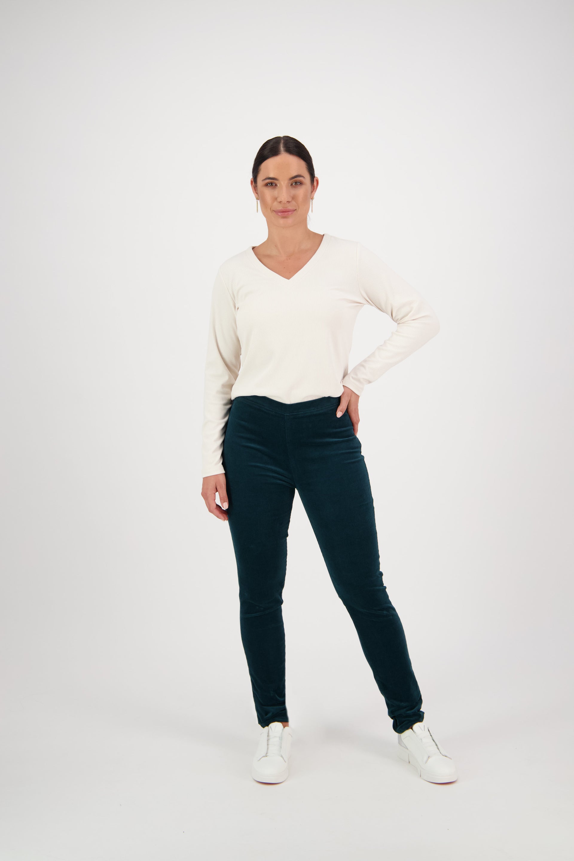 230M Peacock - Skinny Leg Full Length Pinwale Cord Pull-On - Vassalli