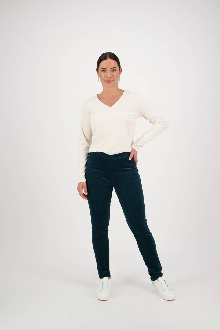 230M Peacock - Skinny Leg Full Length Pinwale Cord Pull-On - Vassalli