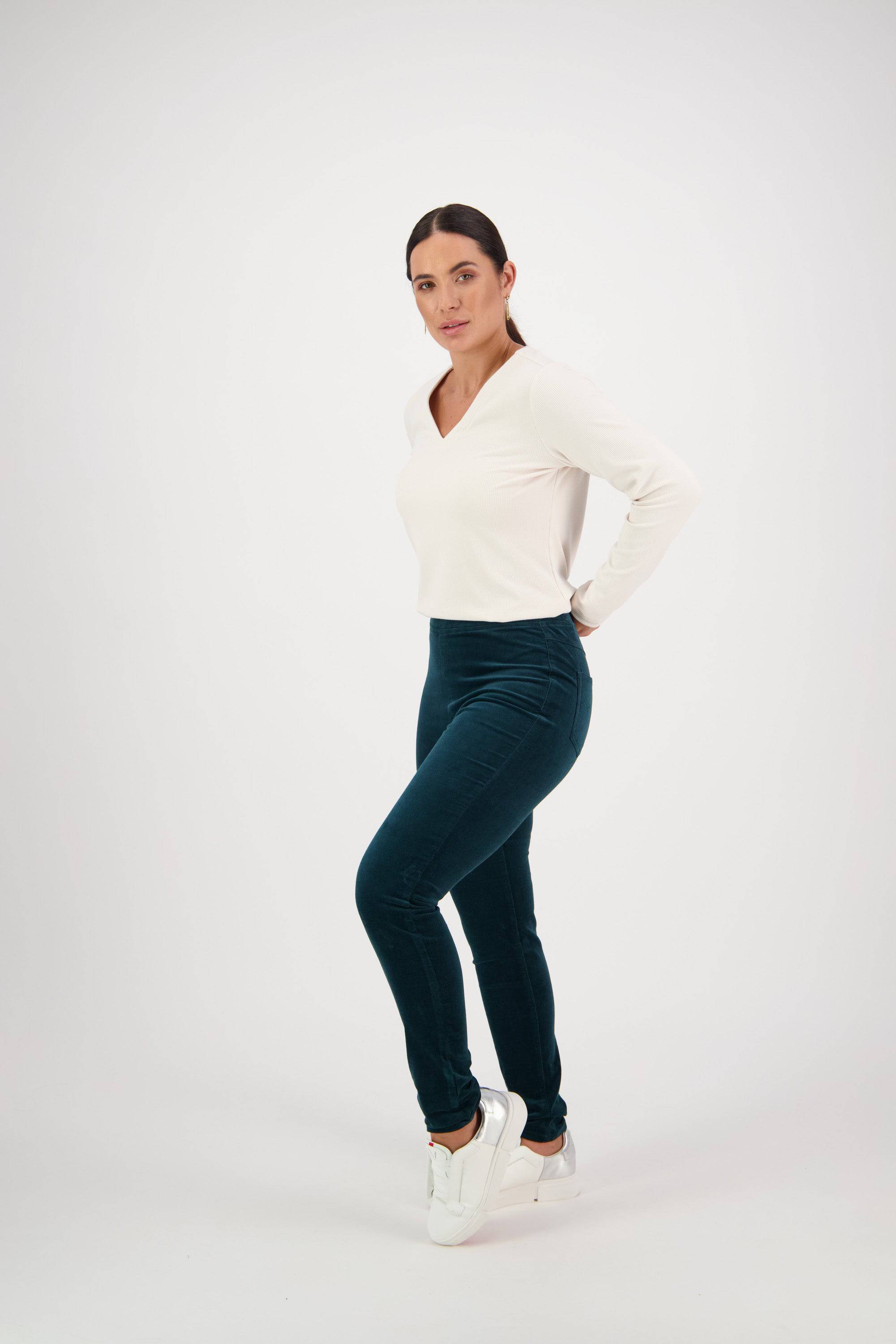 230M Peacock - Skinny Leg Full Length Pinwale Cord Pull-On - Vassalli