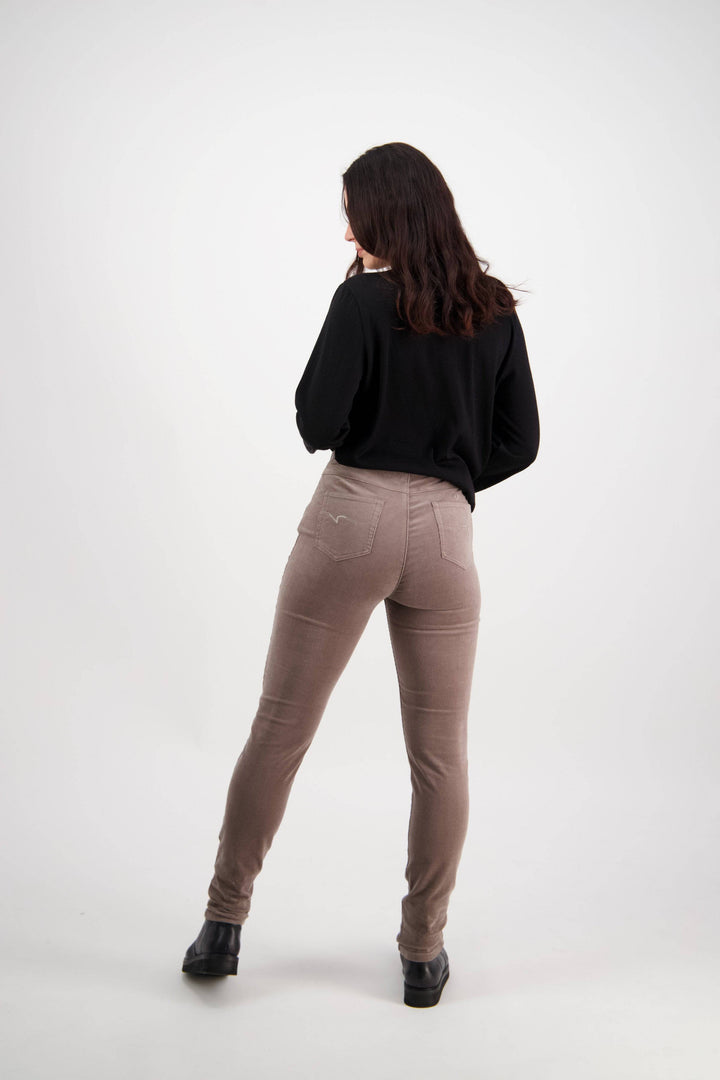 230M Taupe - Skinny Leg Full Length Pinwale Cord Pull-On - Vassalli