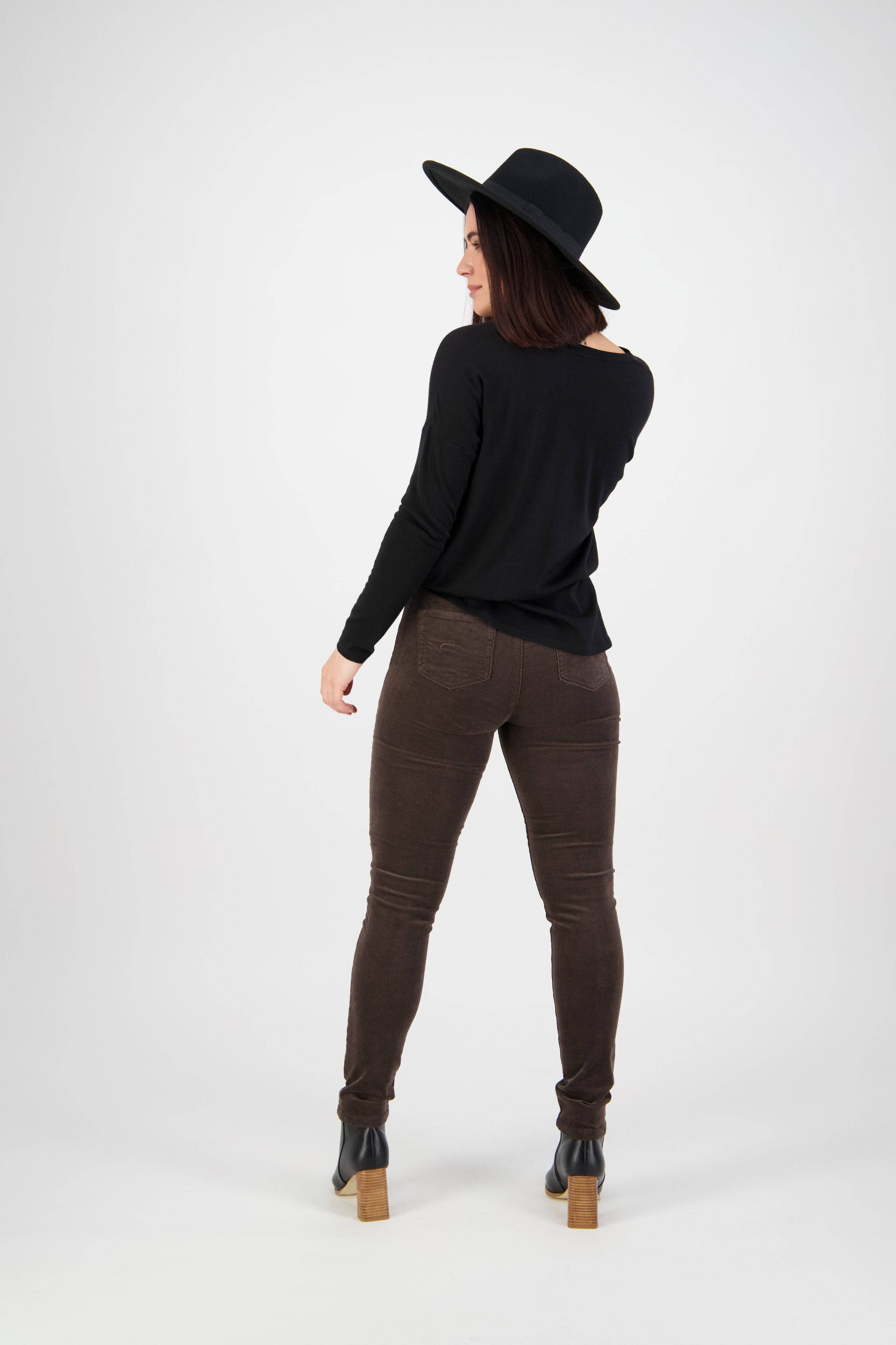 230M Walnut - Skinny Leg Full Length Pinwale Cord Pull-On - Vassalli