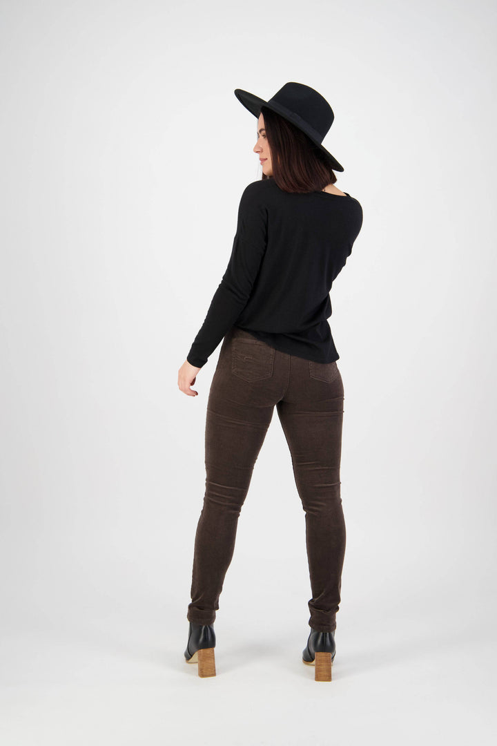 230M Walnut - Skinny Leg Full Length Pinwale Cord Pull-On - Vassalli