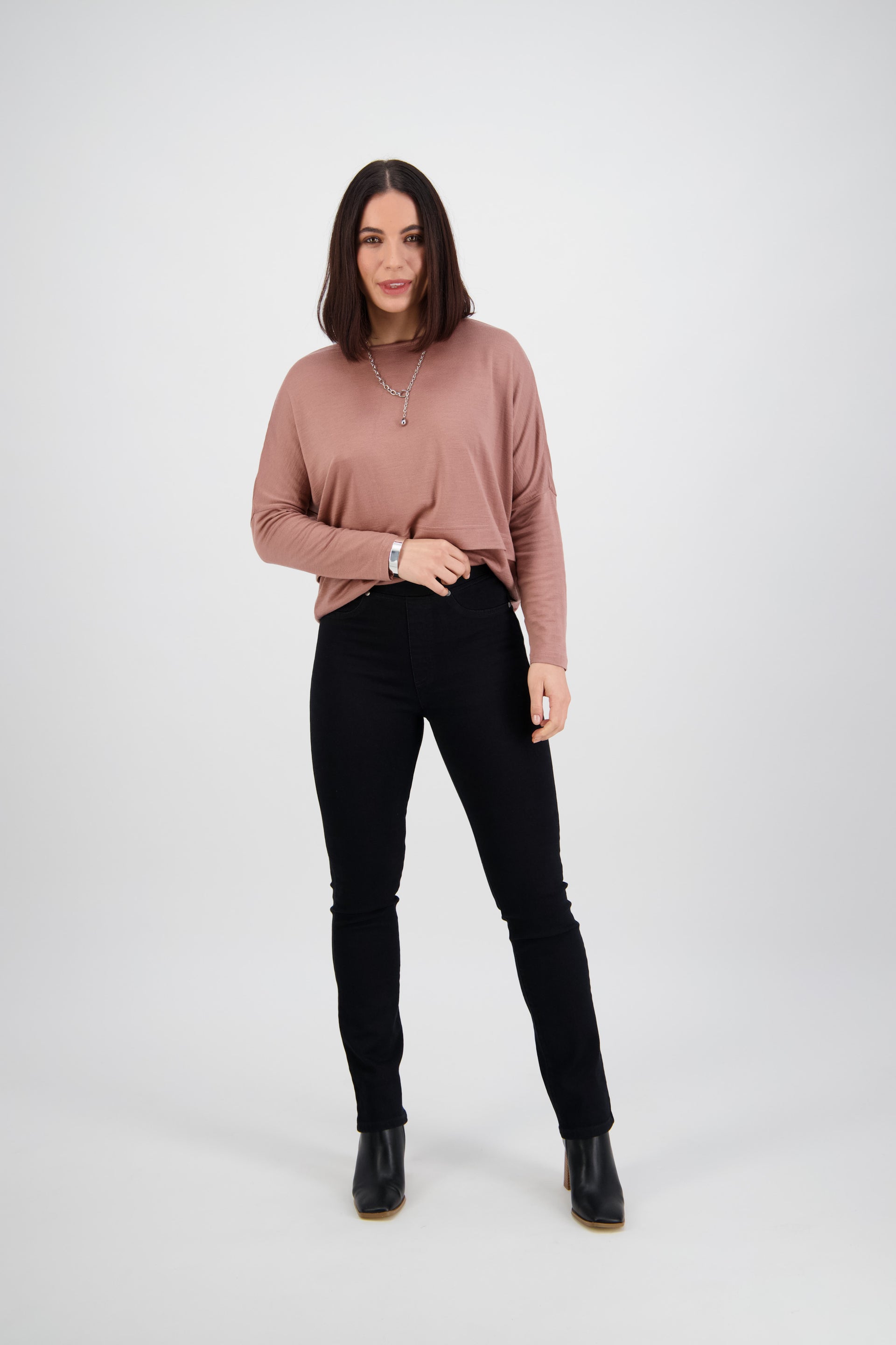 234DN Black Denim - Slim Leg Full Length Denim Pull-On - Vassalli