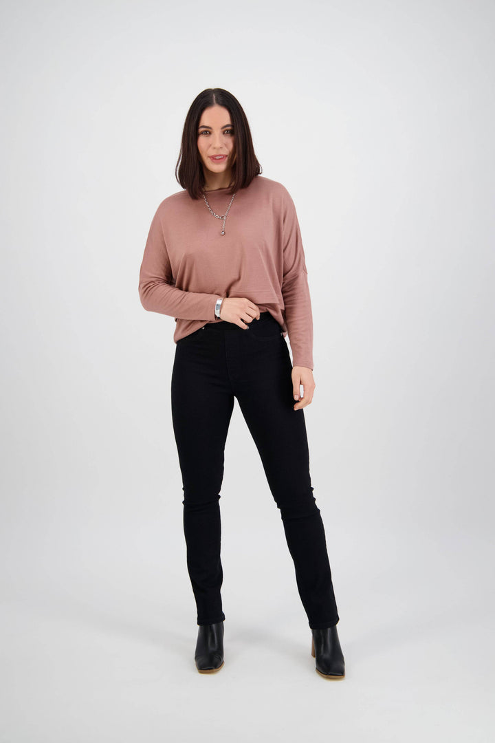 234DN Black Denim - Slim Leg Full Length Denim Pull-On - Vassalli