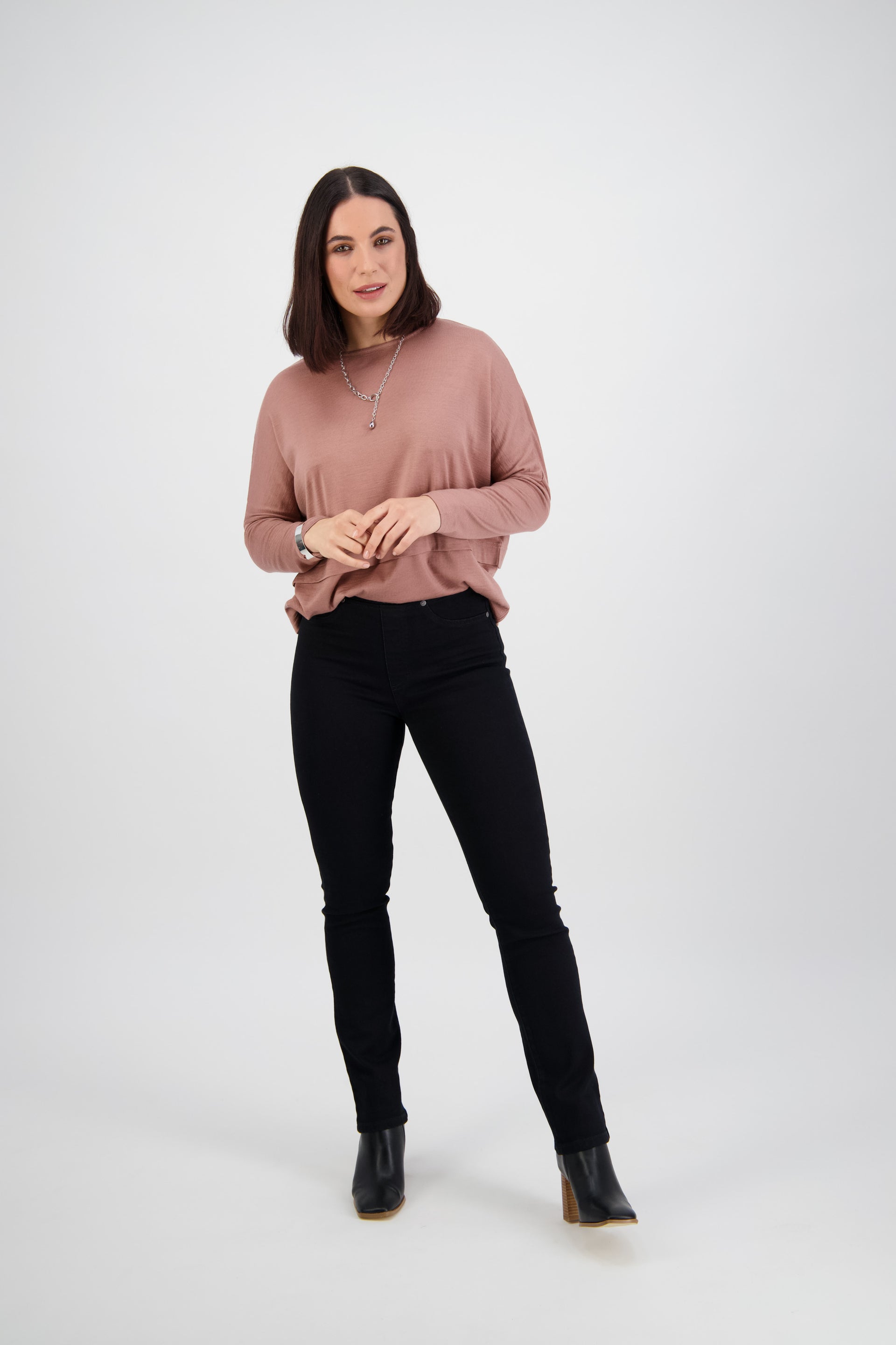 234DN Black Denim - Slim Leg Full Length Denim Pull-On - Vassalli