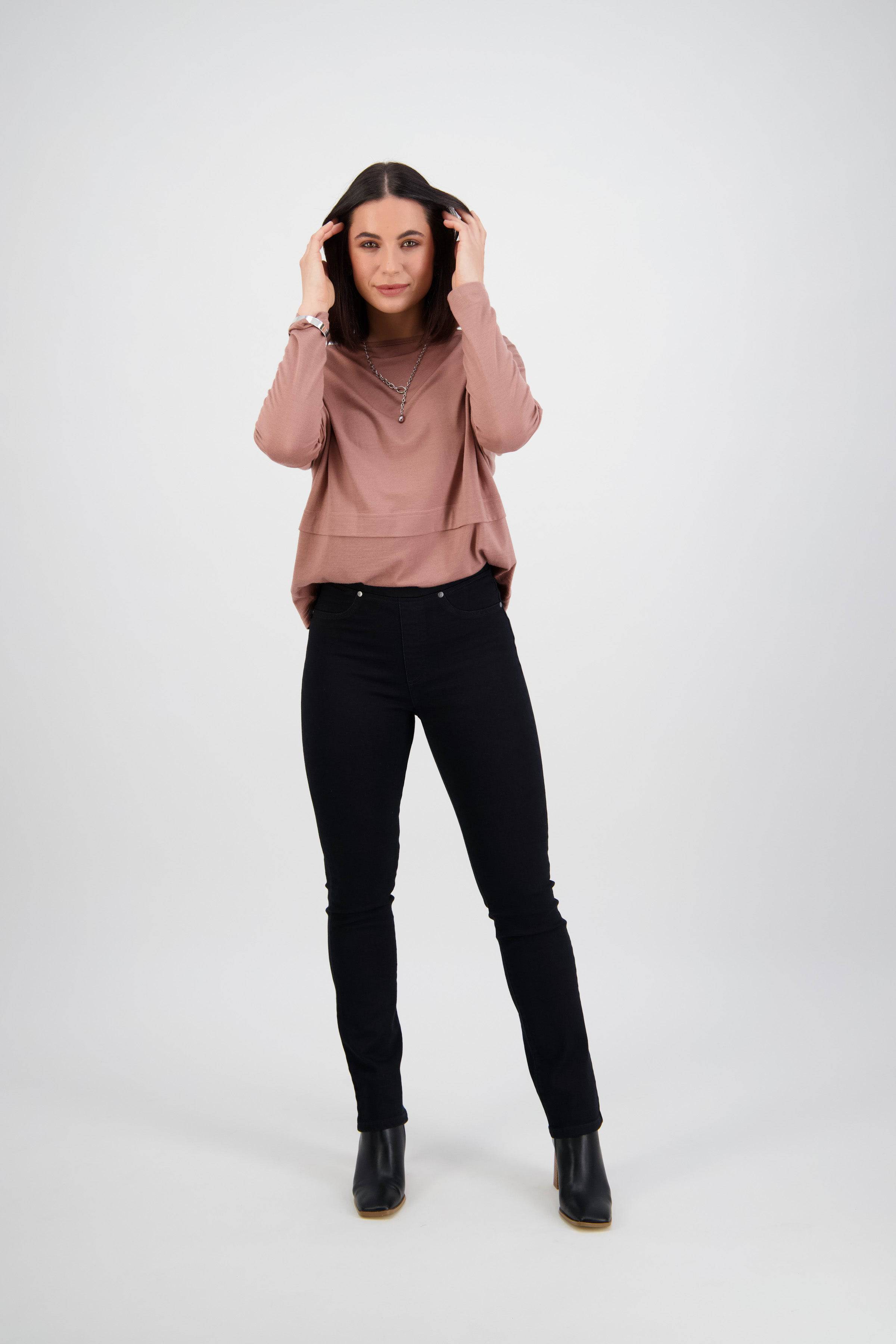 234DN Black Denim - Slim Leg Full Length Denim Pull-On - Vassalli
