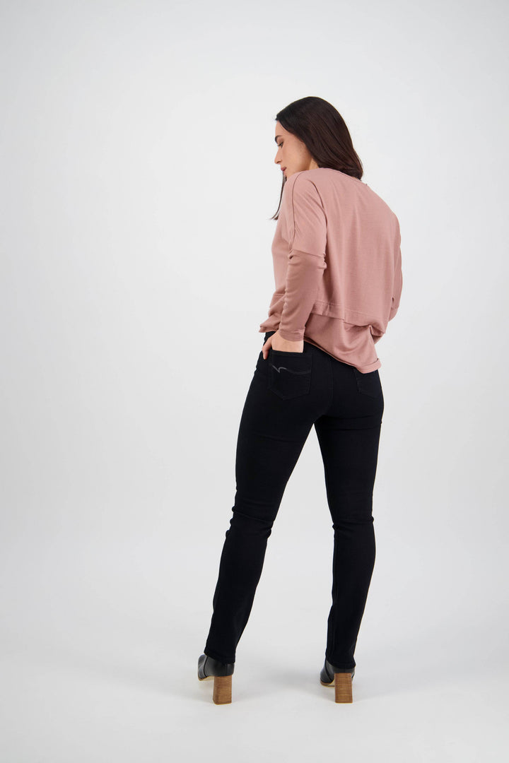 234DN Black Denim - Slim Leg Full Length Denim Pull-On - Vassalli