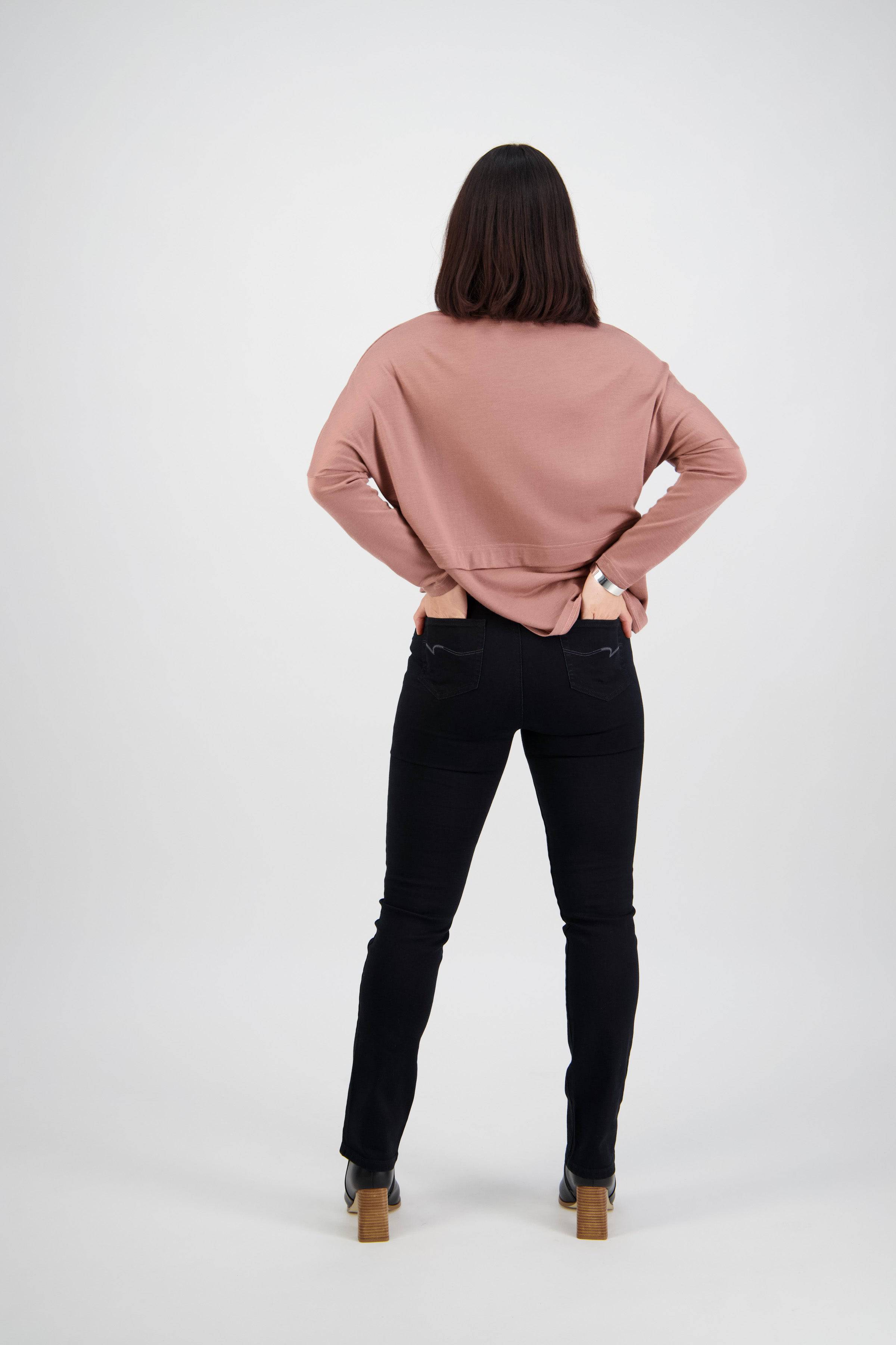 234DN Black Denim - Slim Leg Full Length Denim Pull-On - Vassalli