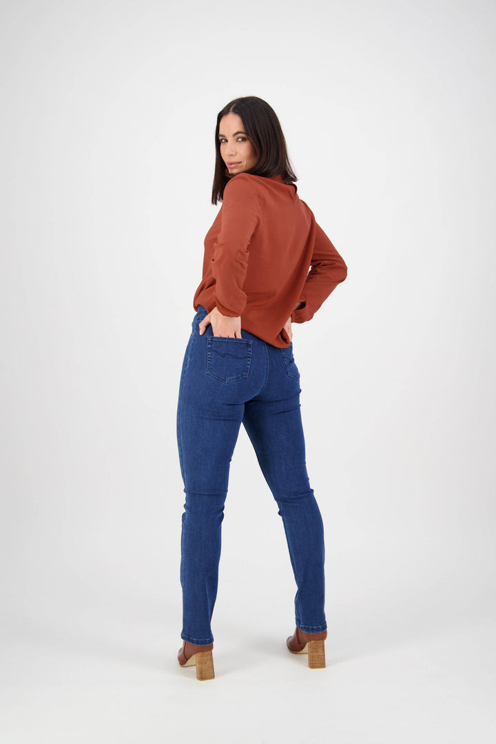 234DN Blue Denim - Slim Leg Full Length Denim Pull-On - Vassalli