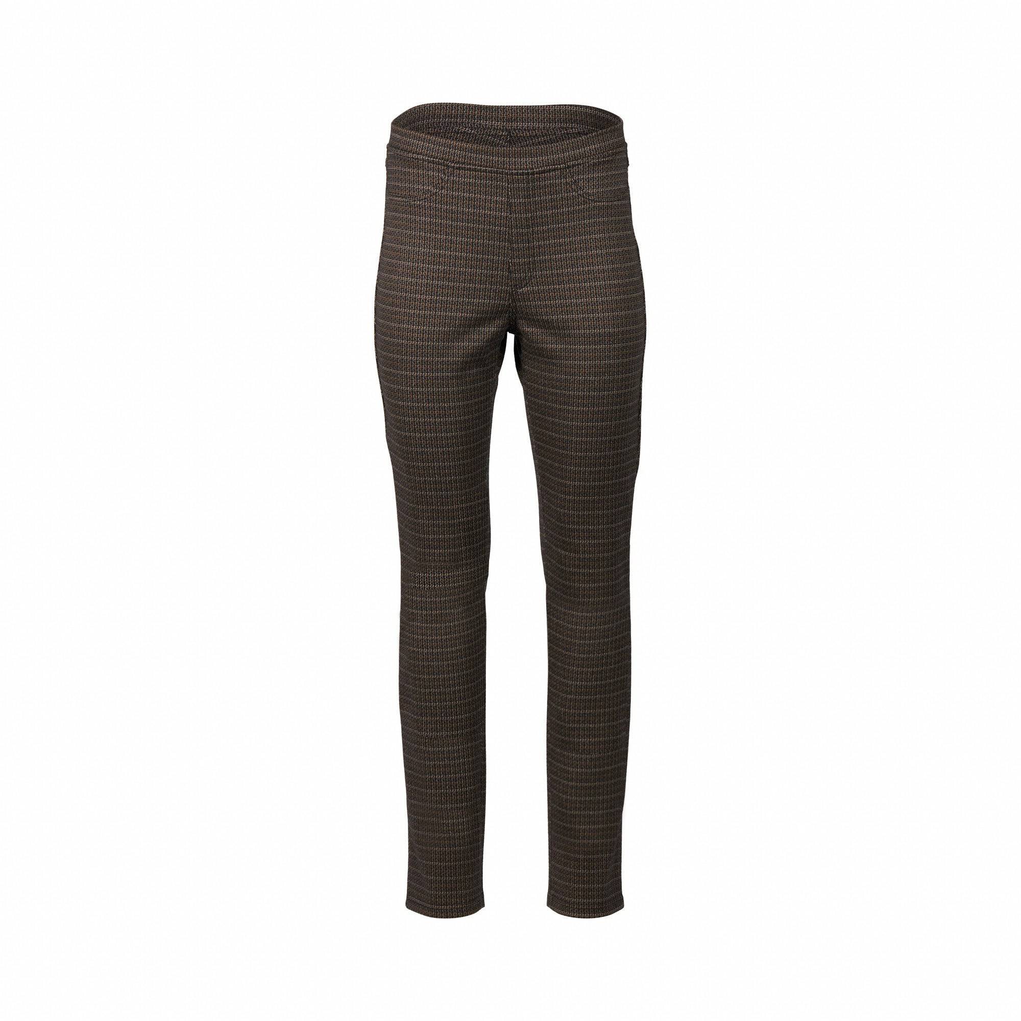The Vassalli Bay Knit Pull On - Sutton pants feature a slim leg, subtle brown plaid check, and stretch fabric, shown against a plain white background.