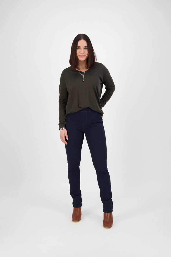 234K Carbon - Slim Leg Full Length Knit Denim Pull-On - Vassalli
