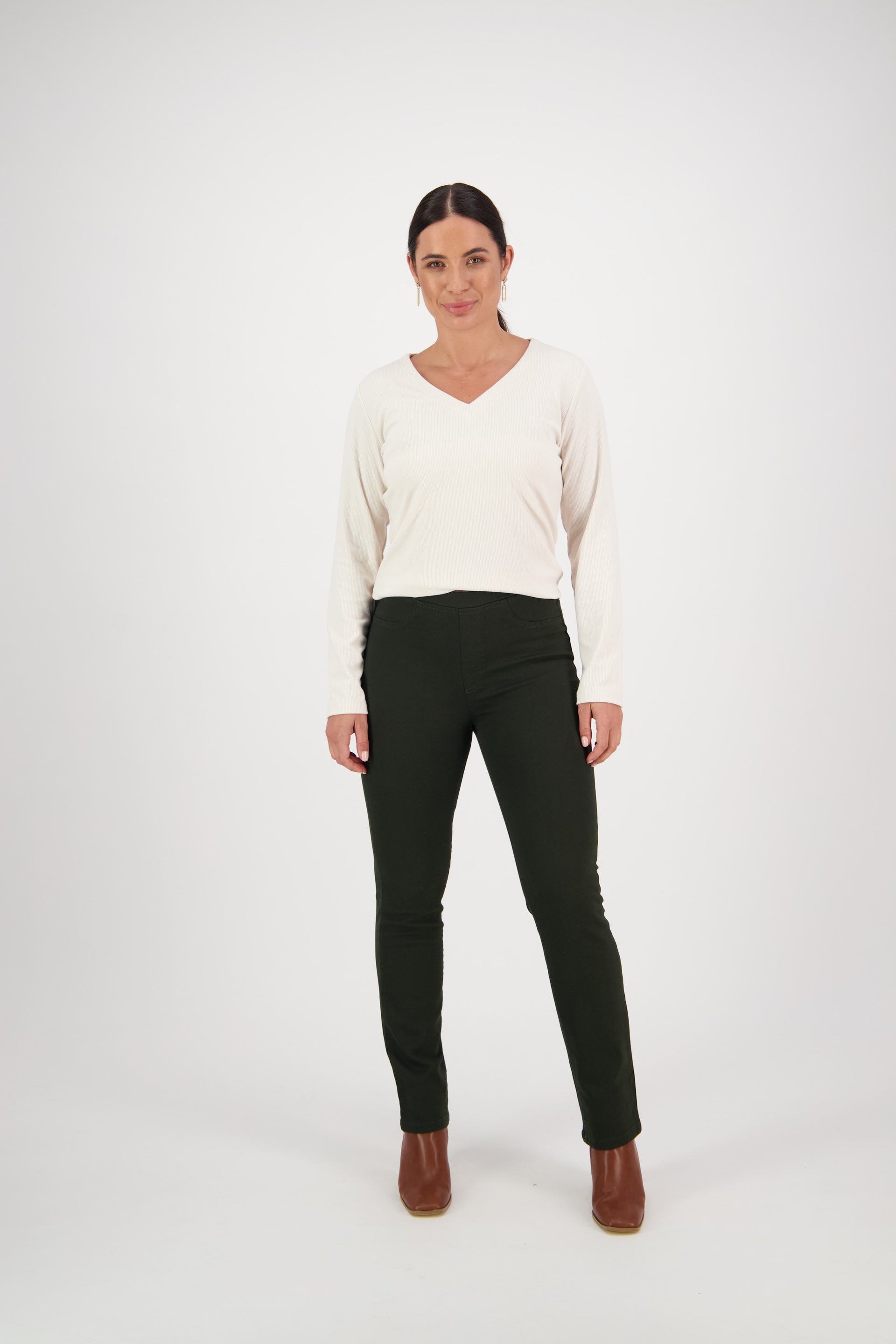 234K Forest - Slim Leg Full Length Knit Denim Pull-On - Vassalli