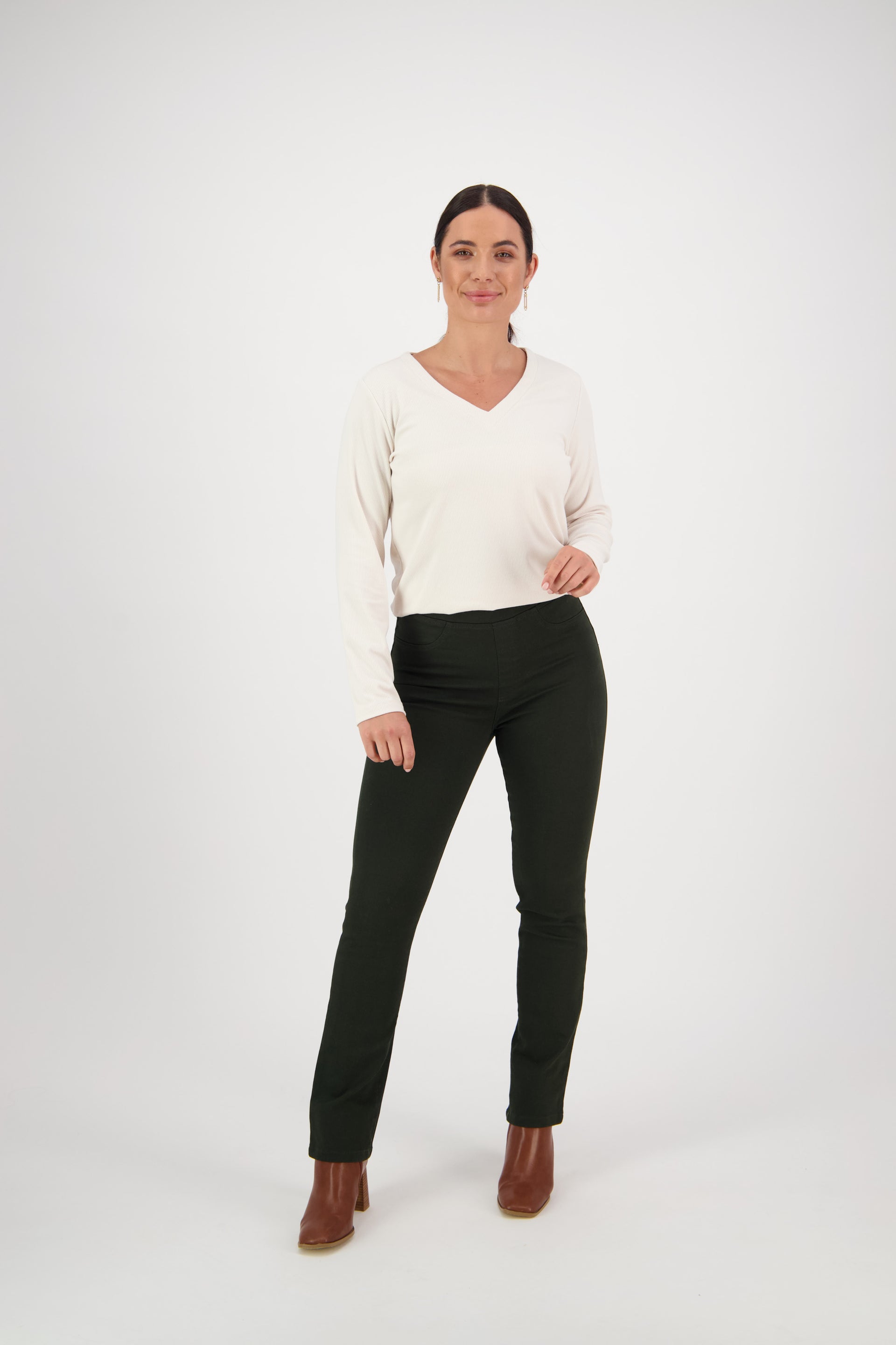 234K Forest - Slim Leg Full Length Knit Denim Pull-On - Vassalli
