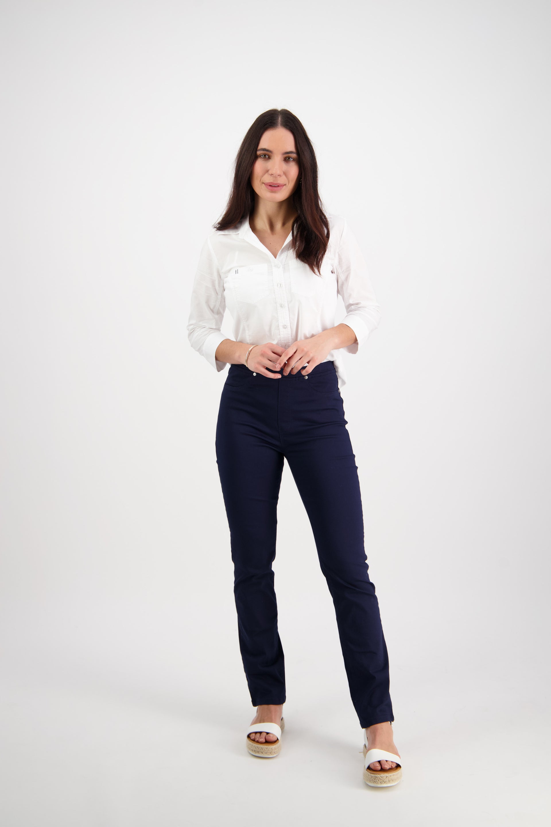234LW Navy - Plain Slim Leg Full Length Lightweight Pull-On - Vassalli