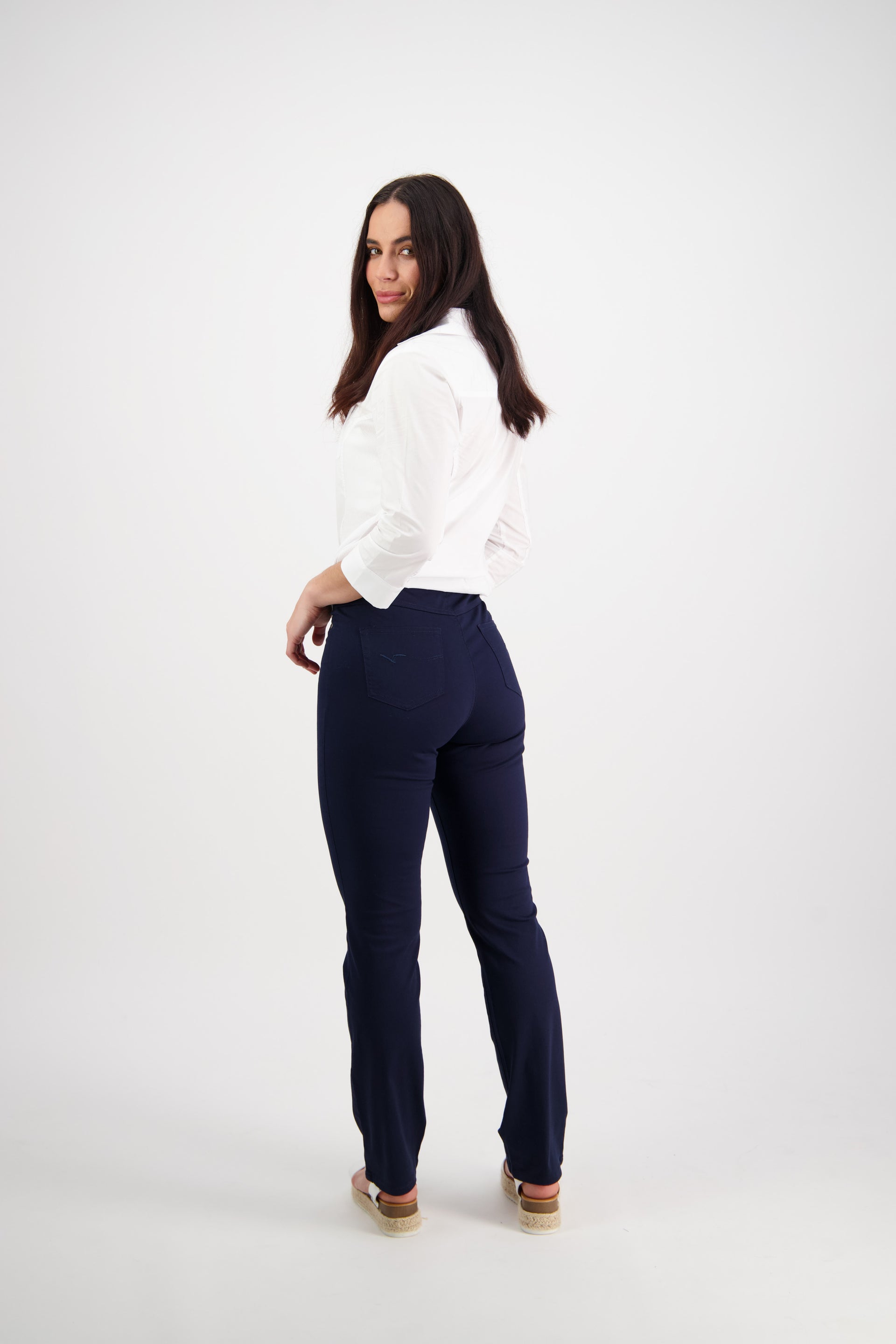 234LW Navy - Plain Slim Leg Full Length Lightweight Pull-On - Vassalli