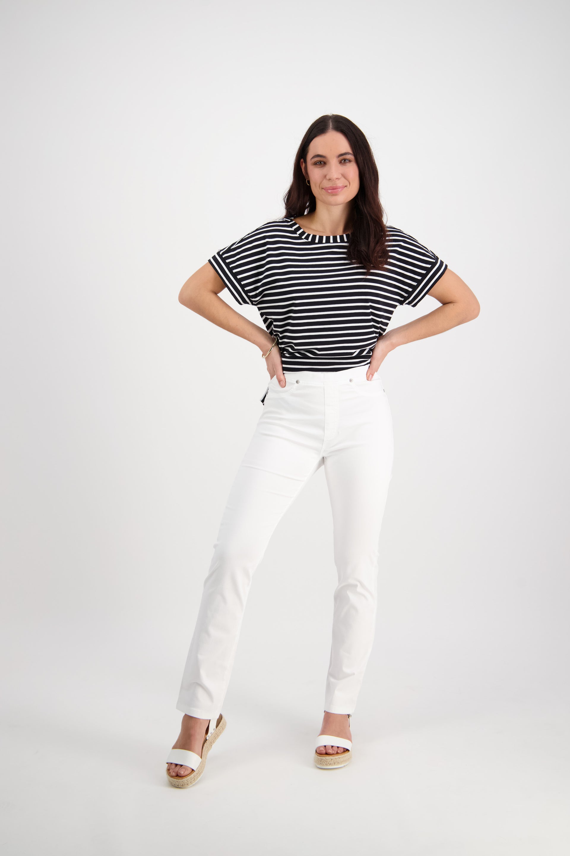 234LW White - Plain Slim Leg Full Length Lightweight Pull-On - Vassalli