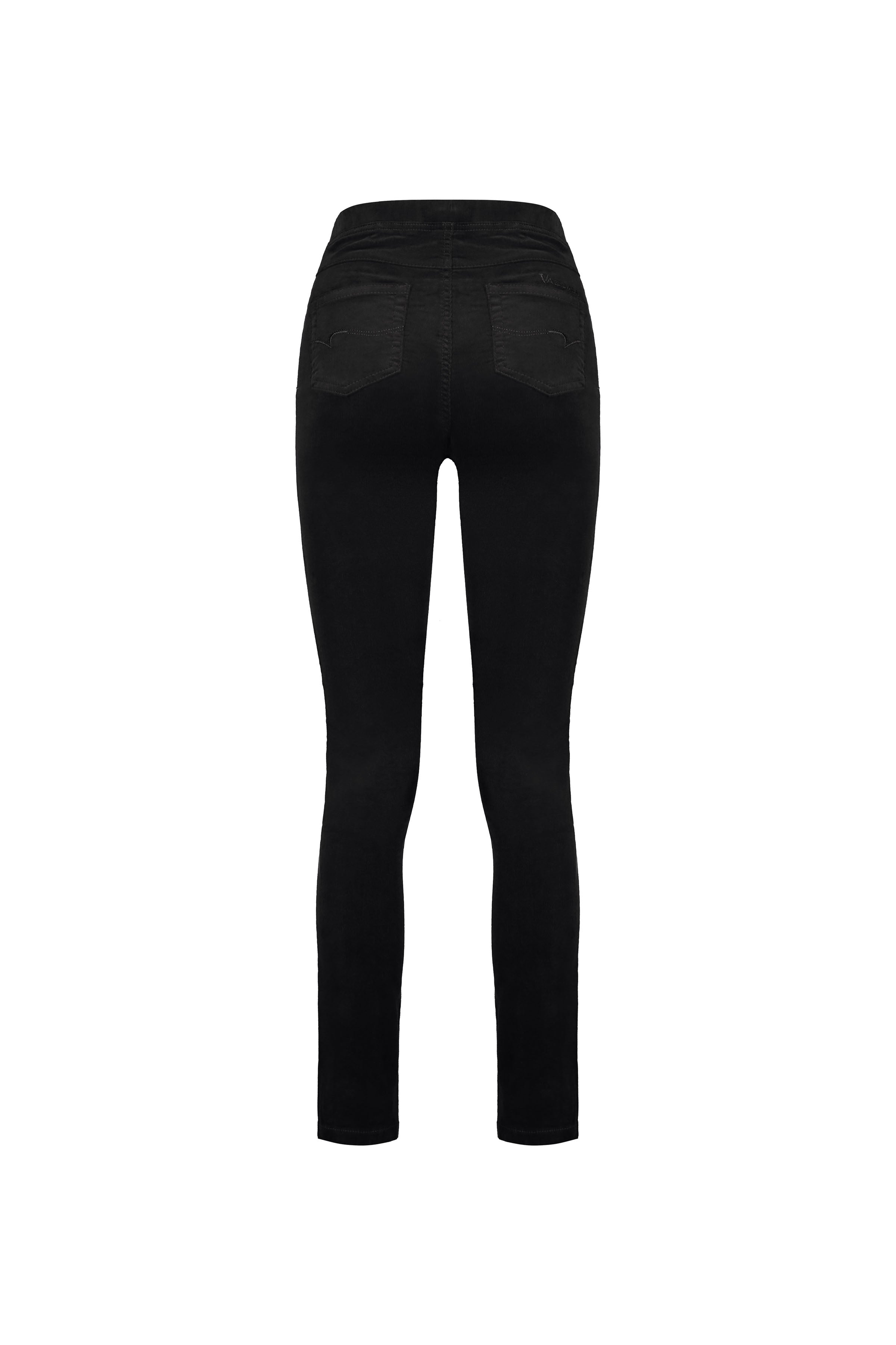 234M Black - Slim Leg Full Length Pinwale Cord Pull-On - Vassalli