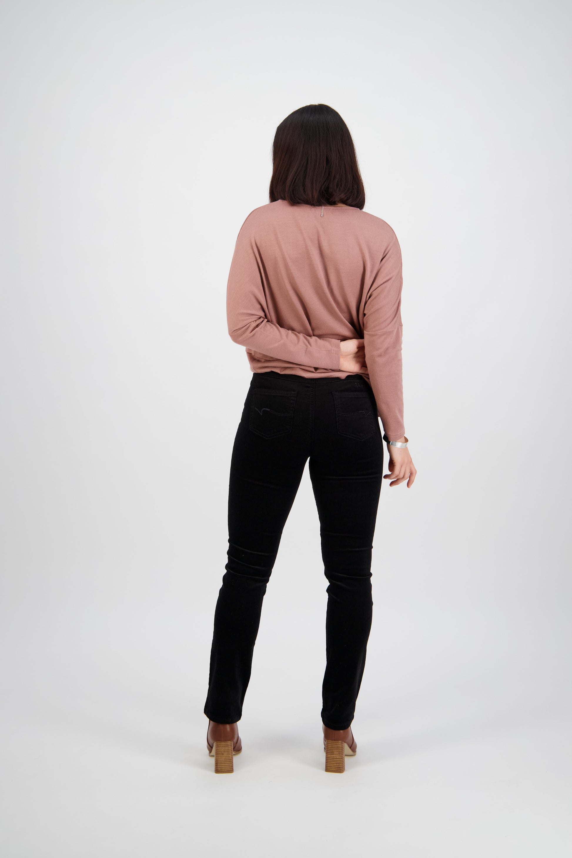 234M Black - Slim Leg Full Length Pinwale Cord Pull-On - Vassalli