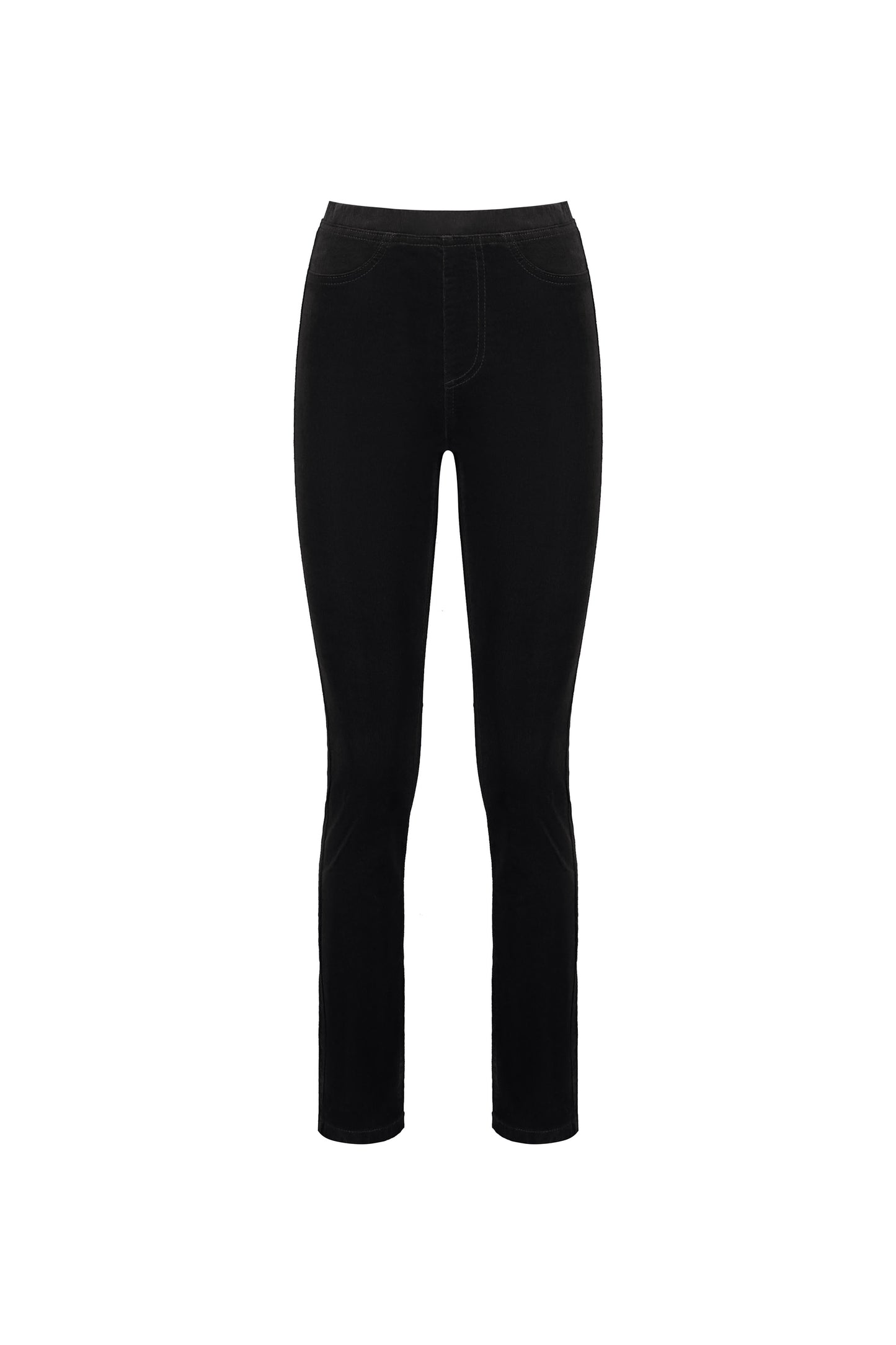 234M Black - Slim Leg Full Length Pinwale Cord Pull-On - Vassalli