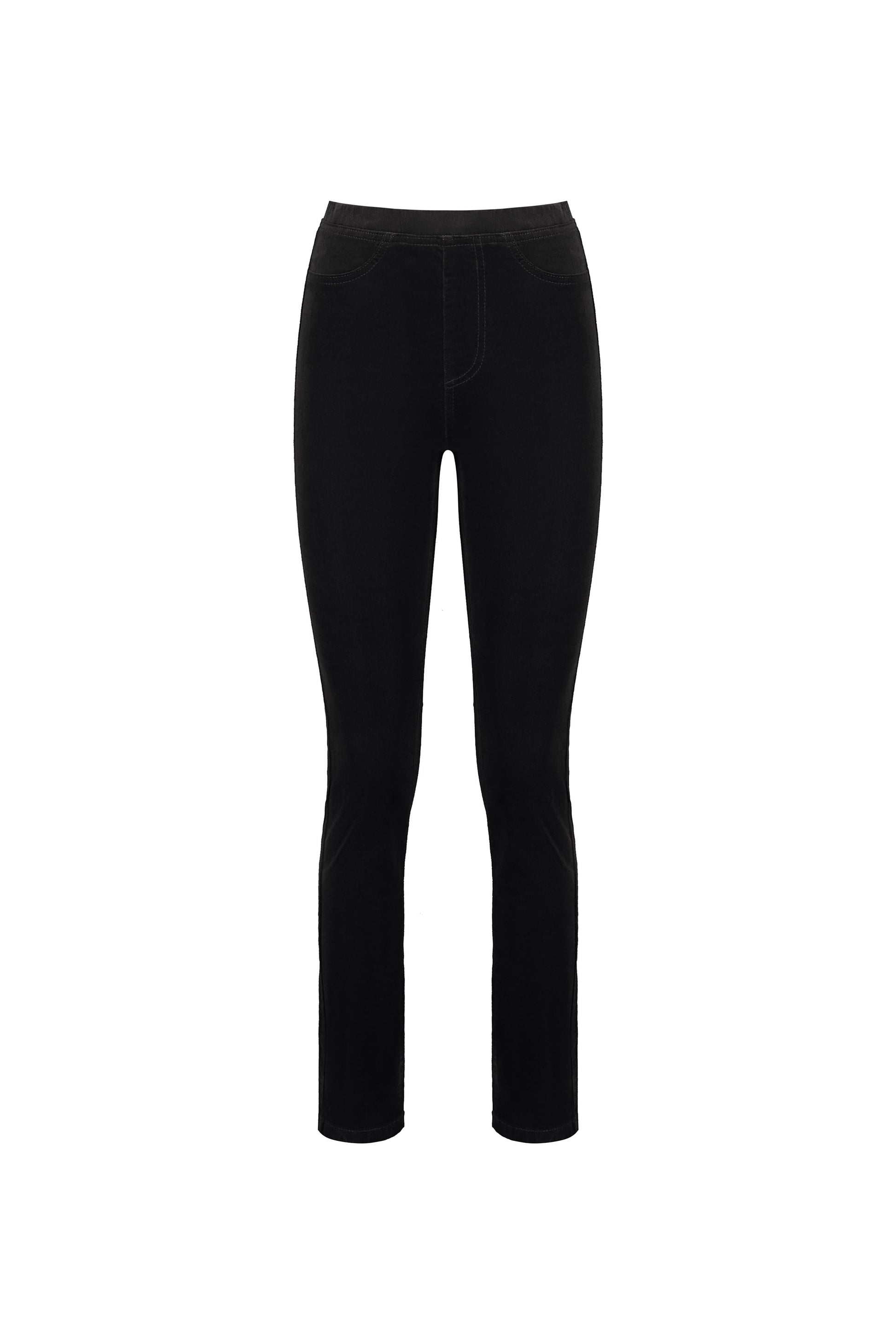 234M Black - Slim Leg Full Length Pinwale Cord Pull-On - Vassalli