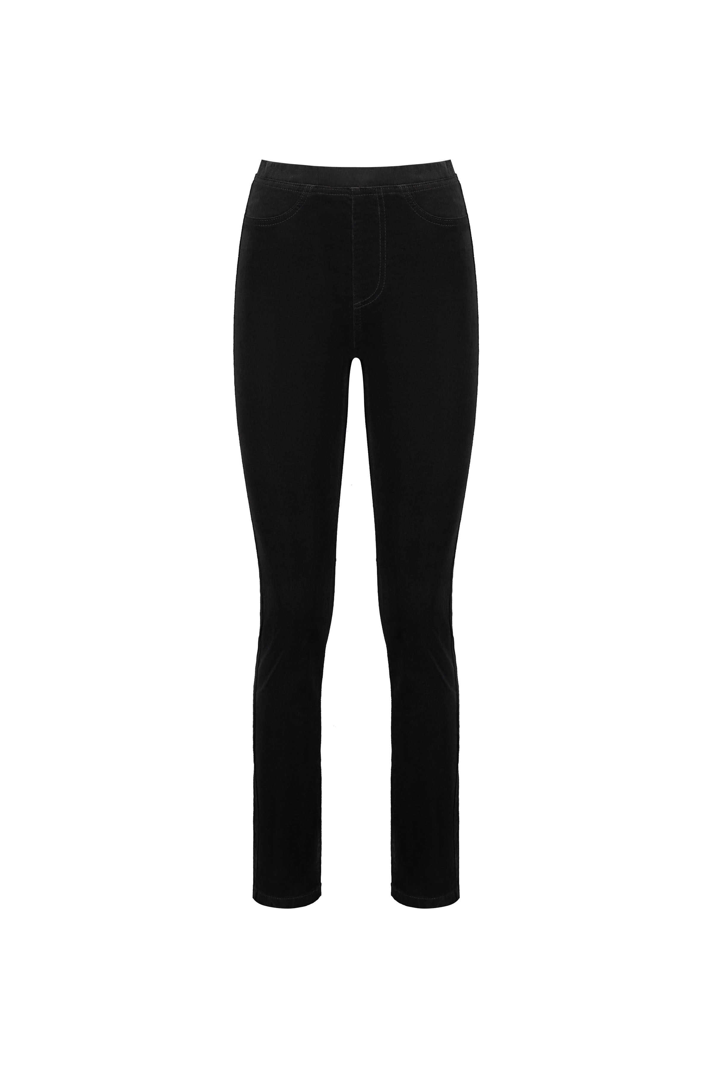 234M Black - Slim Leg Full Length Pinwale Cord Pull-On - Vassalli