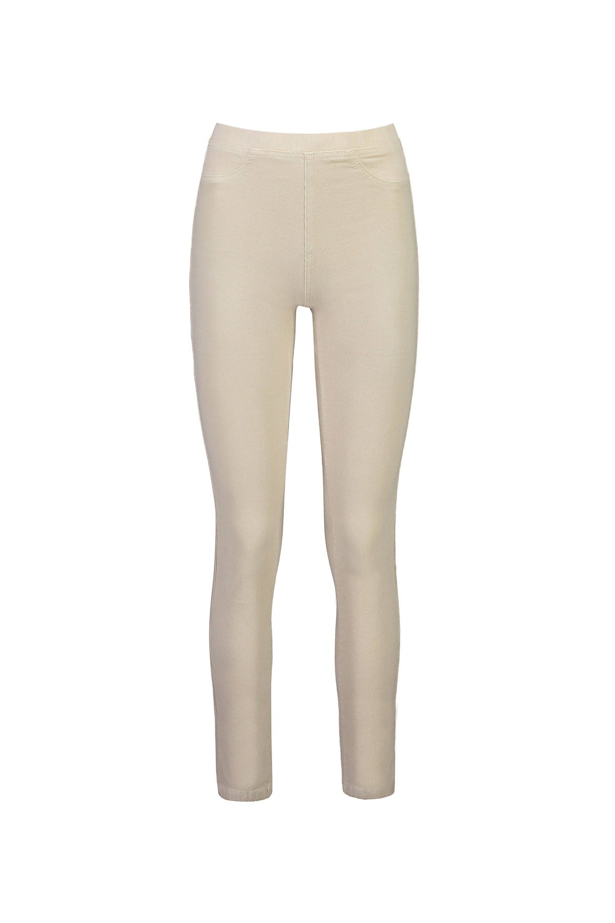 Vassalli Bay Cord Pull On pants in Bone feature a full-length slim leg, high waist, and comfortable stretch fabric with an easy pull-on design, shown against a plain white background.
