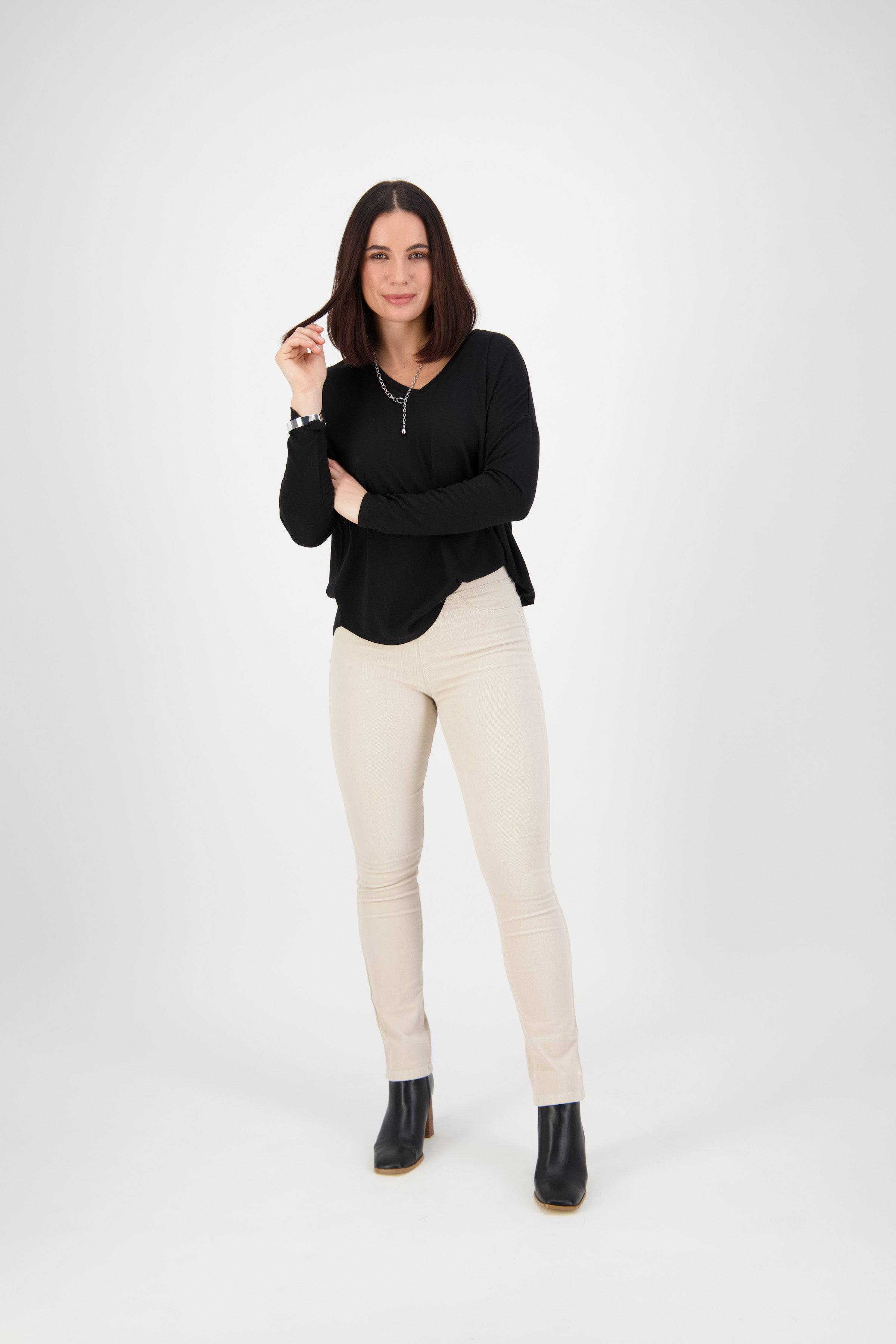 234M Bone - Slim Leg Full Length Cord Pull-On - Vassalli