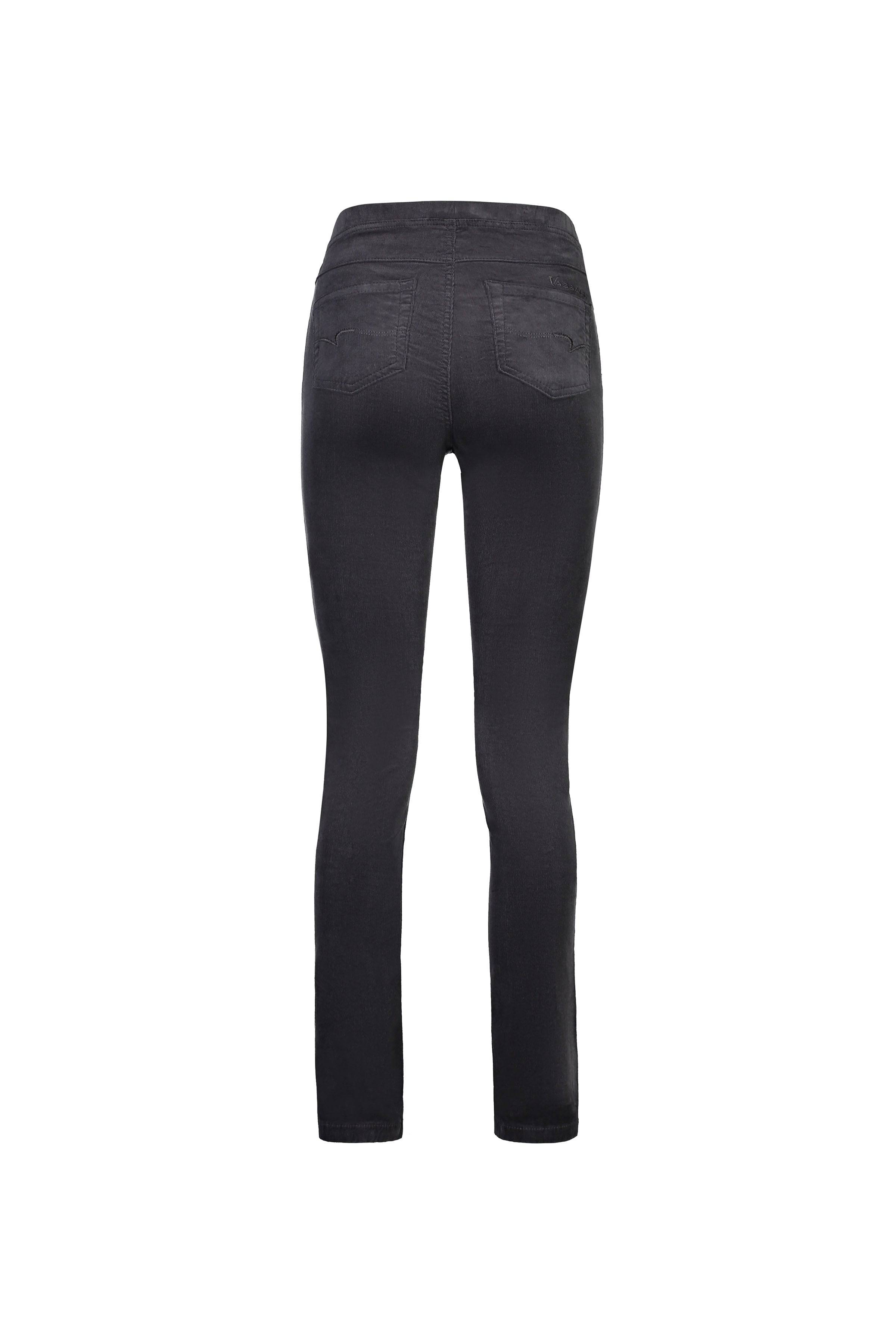 234M Charcoal - Slim Leg Full Length Pinwale Cord Pull-On - Vassalli